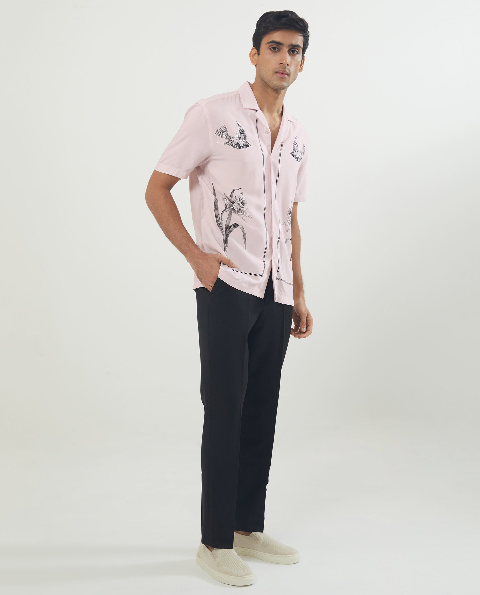 Rare Rabbit Men's Nicaro Pink Viscose Fabric Floral Print Half Sleeves Shirt