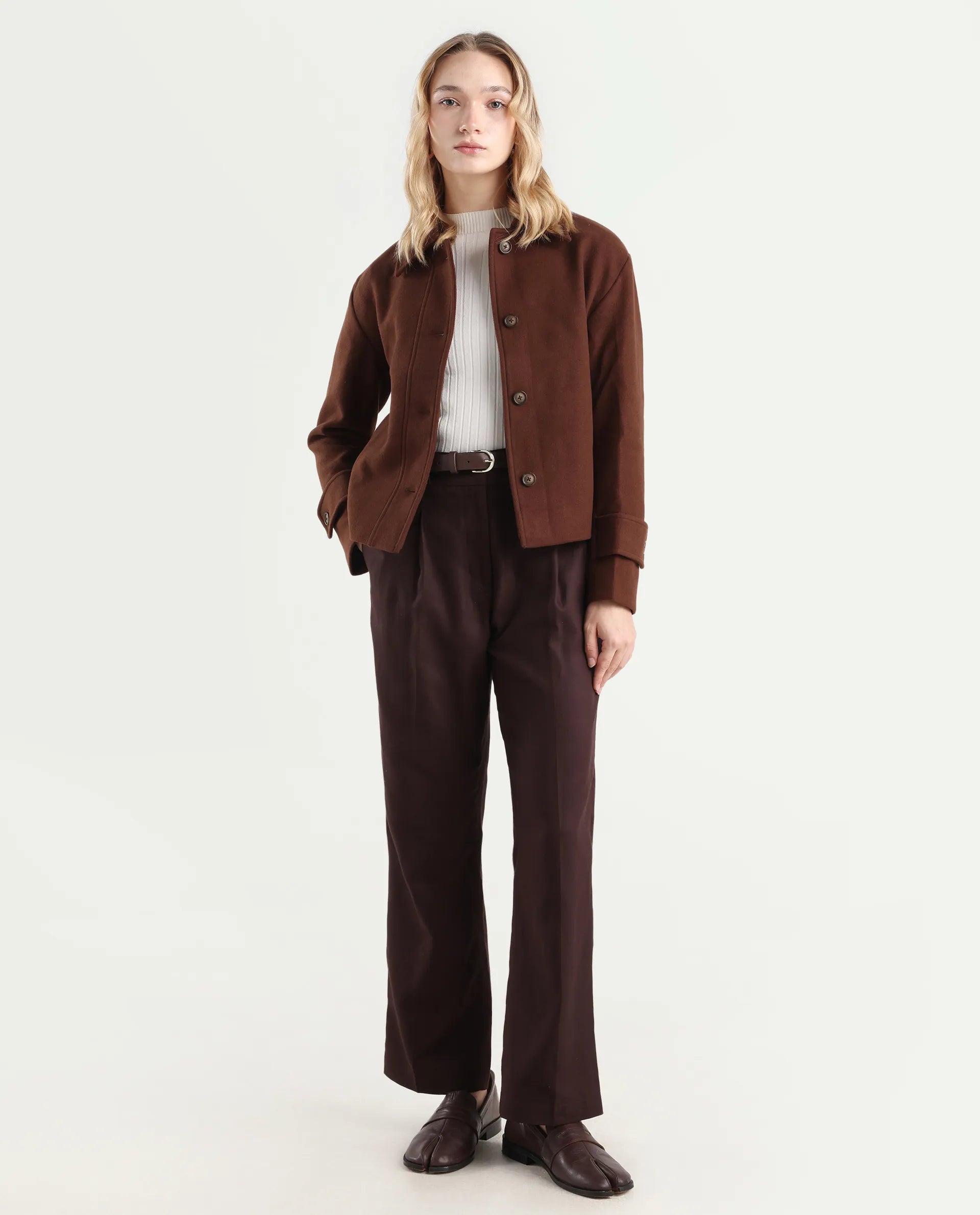 Rareism Women's Nikzo Brown Polyester Blend Spread Collar Regular Fit Jacket