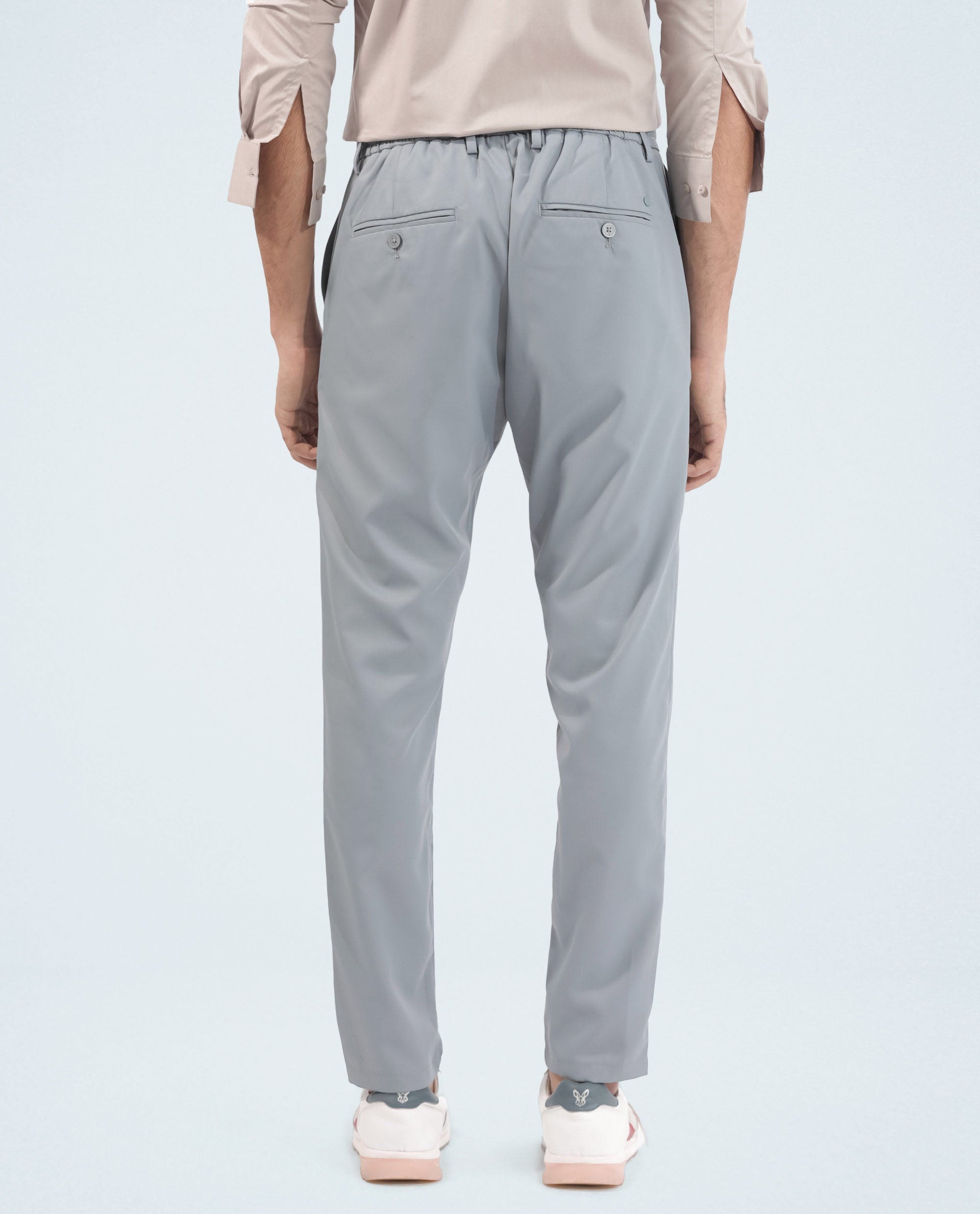 Rare Rabbit Men's Nimb Dusky Blue Polyester Fabric Drawstring And Button Closure High Rise Regular Fit Solid Trousers