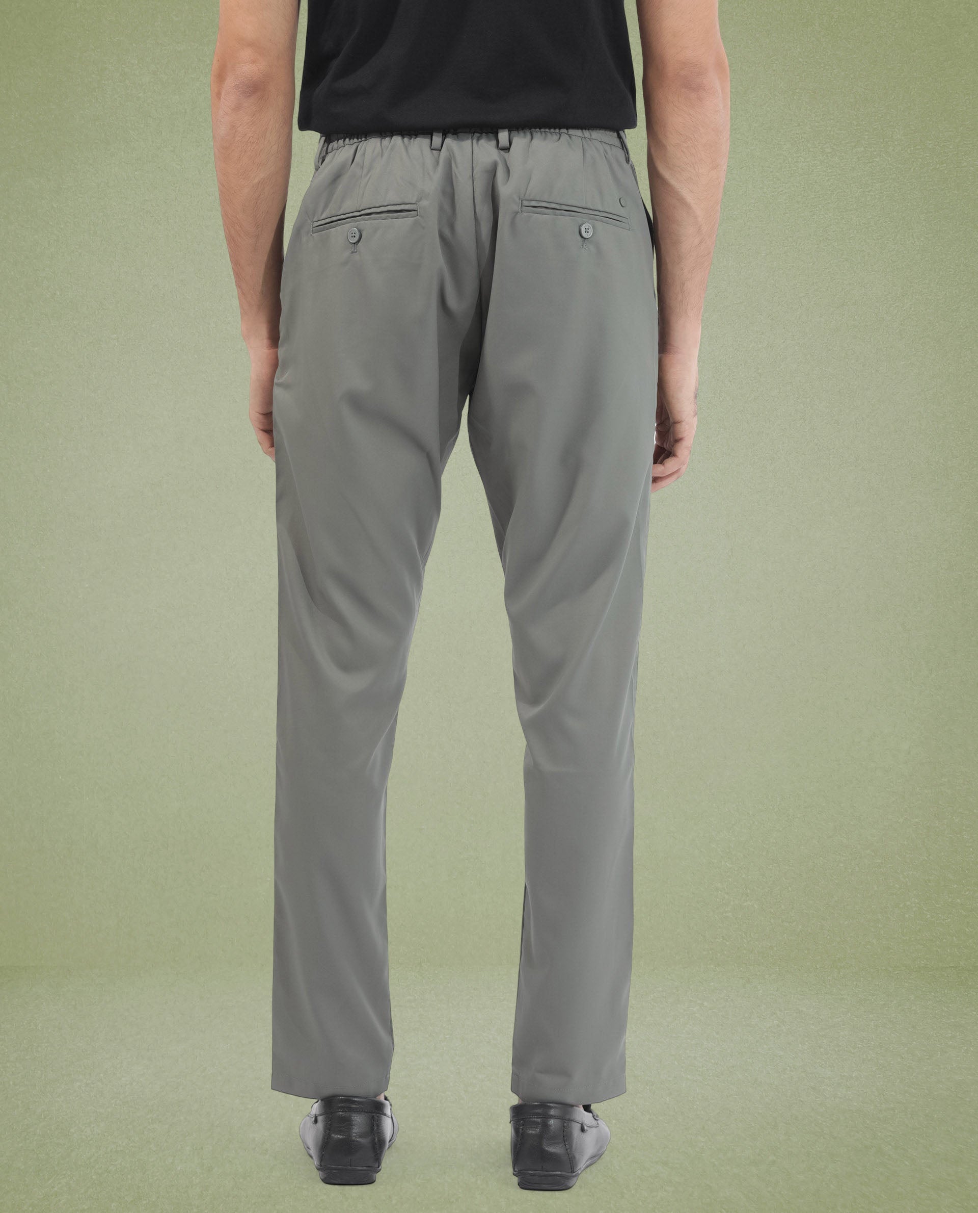 Rare Rabbit Men's Nimb Dusky Green Polyester Fabric Drawstring And Button Closure High Rise Regular Fit Solid Trousers