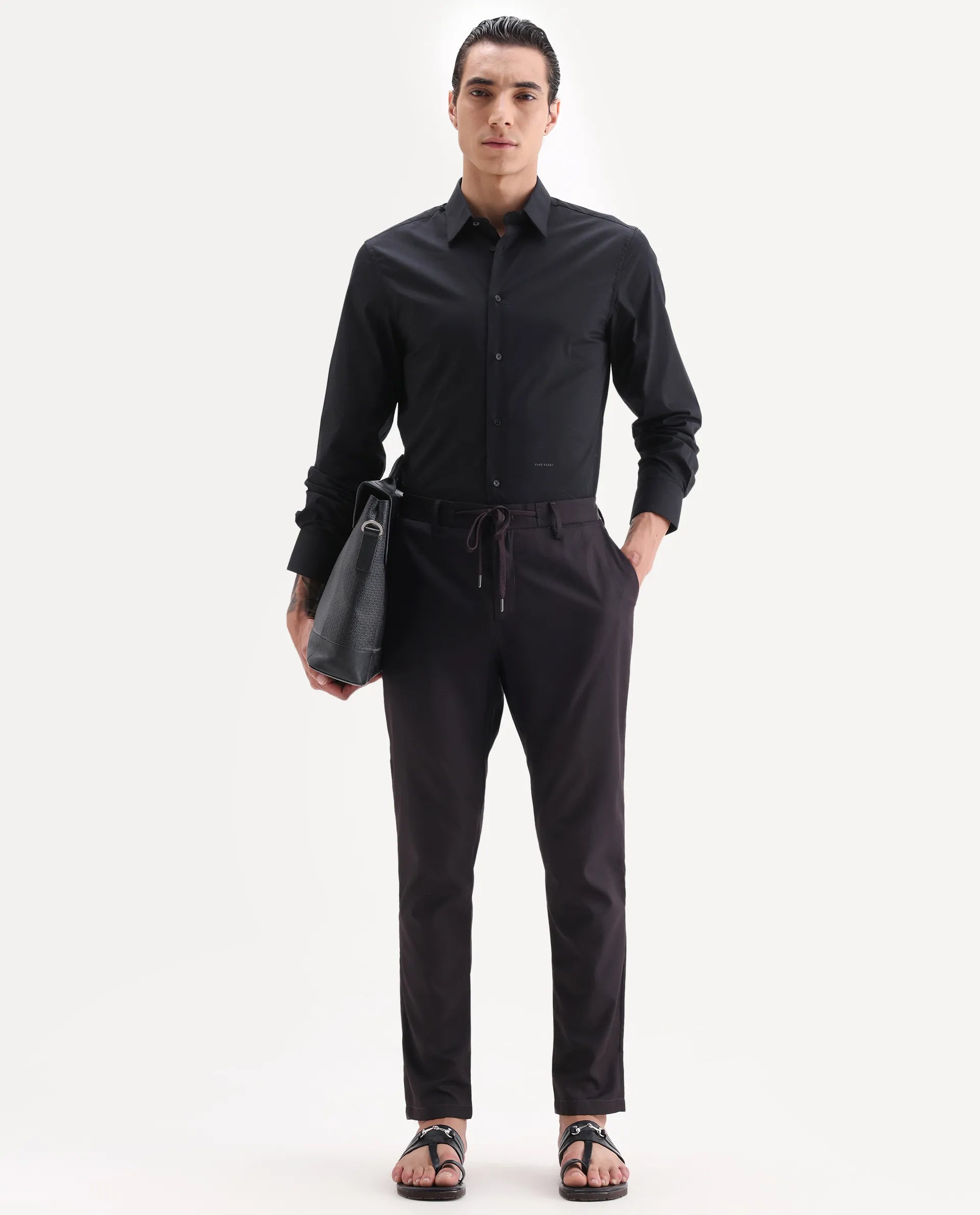 Rare Rabbit Men's Nimb Dark Maroon Polyester Fabric Drawstring And Button Closure Regular Fit Solid Trousers