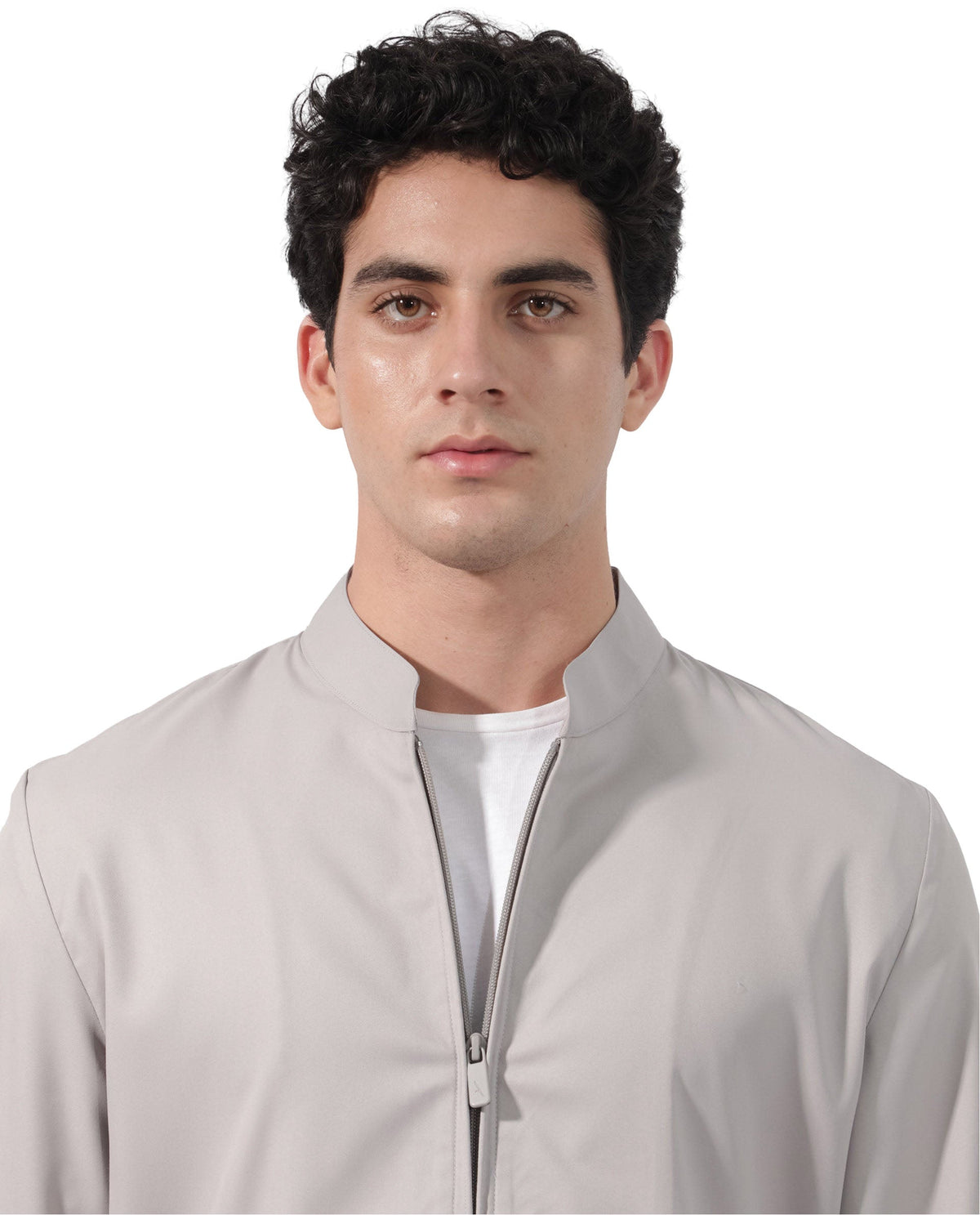 Rare Rabbit Men's Nimbus Light Grey Plain Mandarin Collar Smart Twill Jacket
