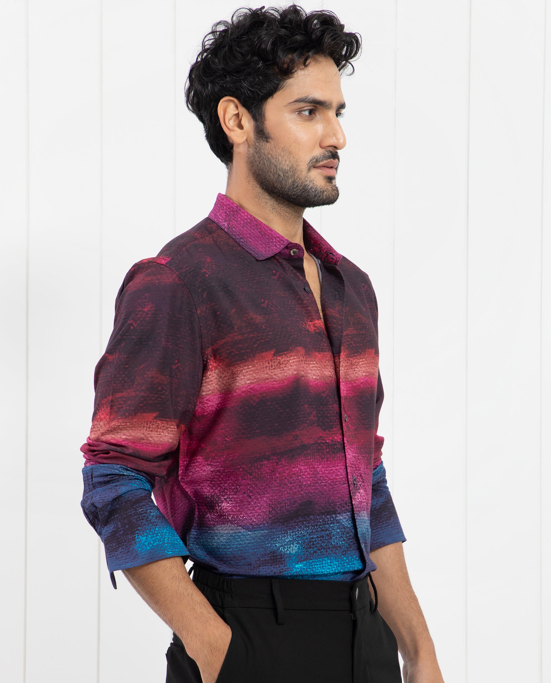 Rare Rabbit Men's Ombren LS Black Shirt Ombre Print Full Sleeves Shirt