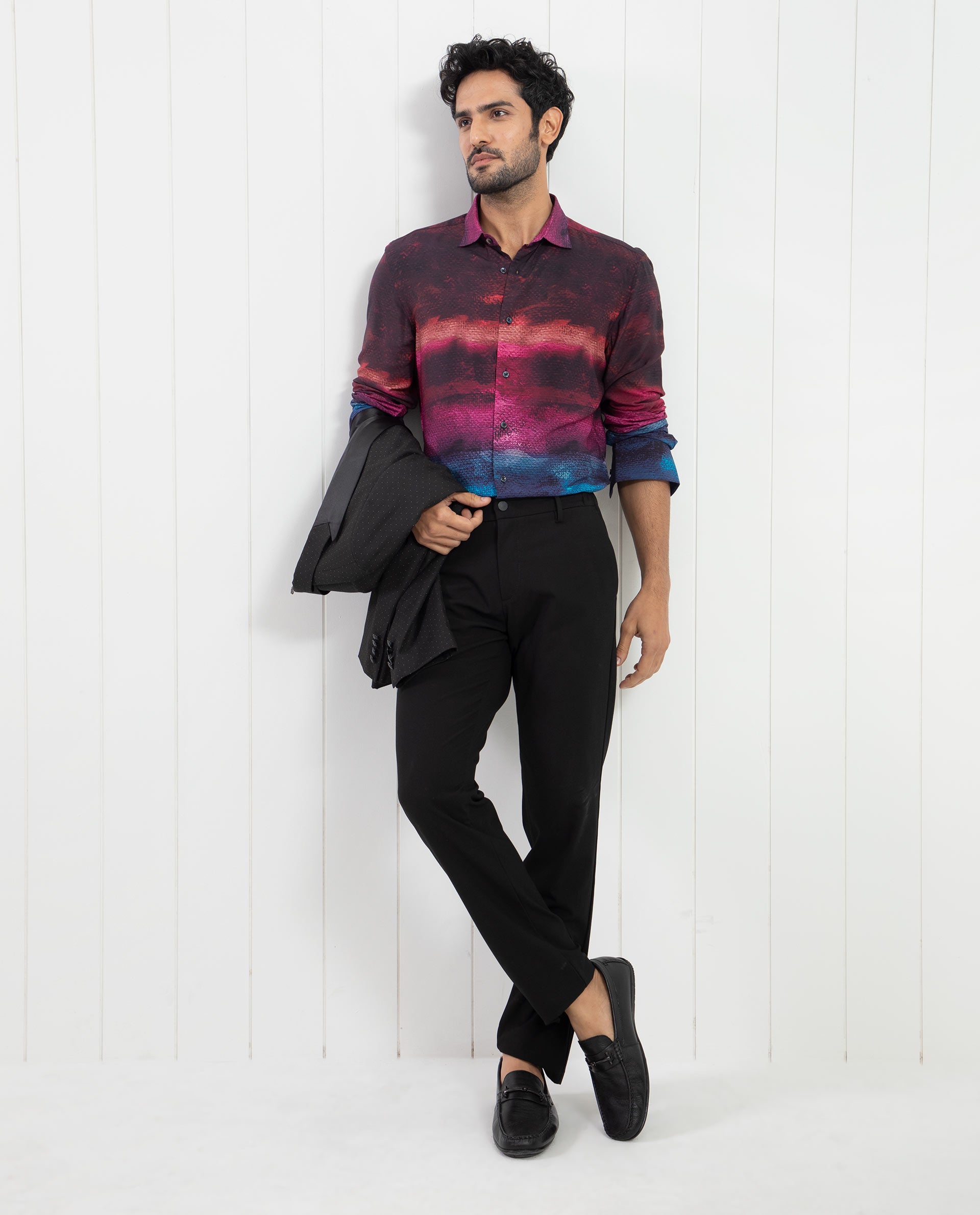 Rare Rabbit Men's Ombren LS Black Shirt Ombre Print Full Sleeves Shirt