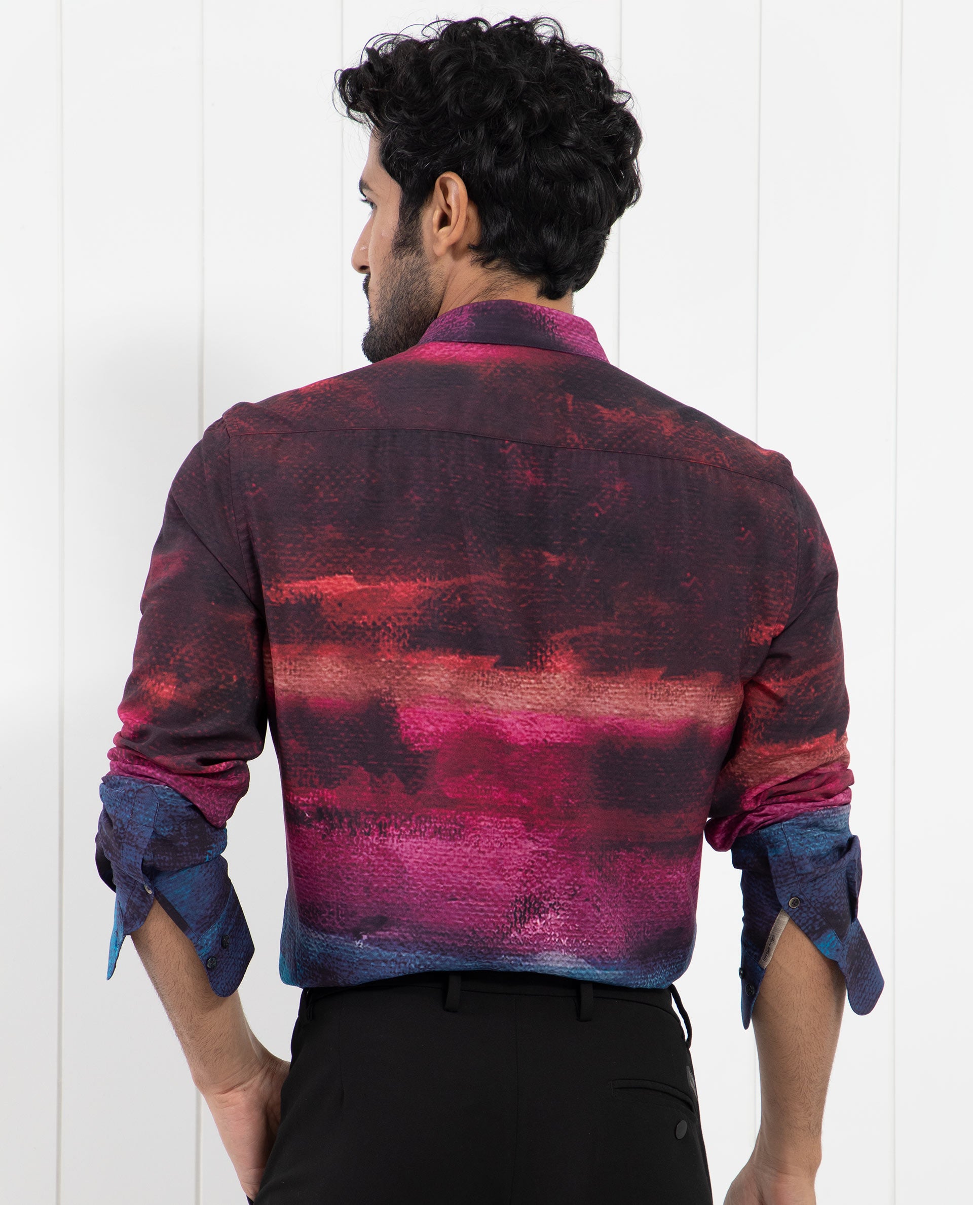 Rare Rabbit Men's Ombren LS Black Shirt Ombre Print Full Sleeves Shirt