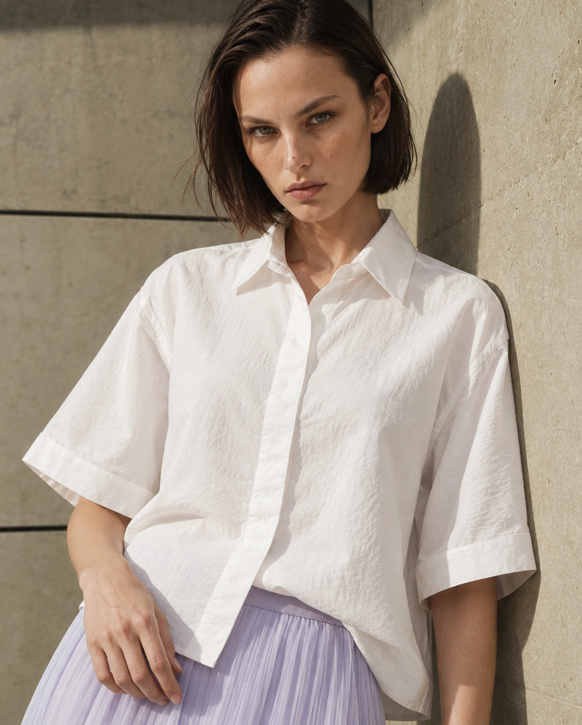 Rareism Women's Obin Primary White Viscose Blend Spread Collar Boxy Plain Shirt