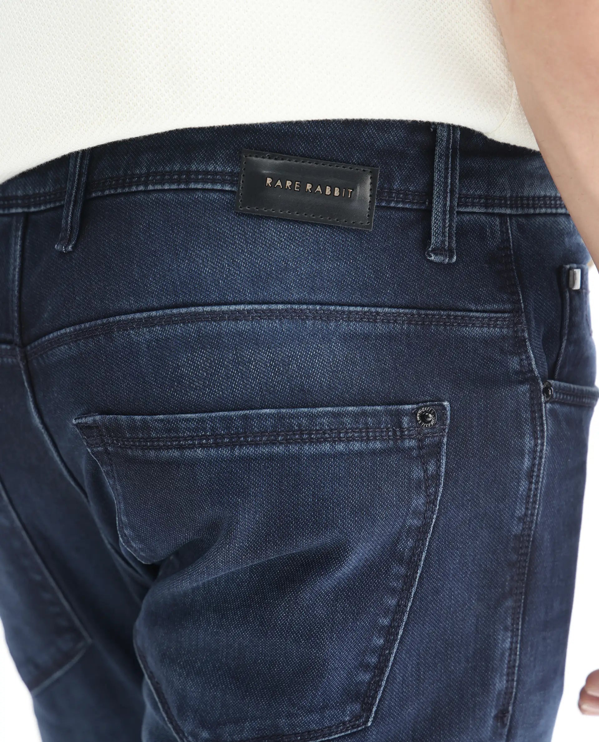 Rare Rabbit Men's Oeko Navy Cotton Plain Hawk Slim Fit Jeans