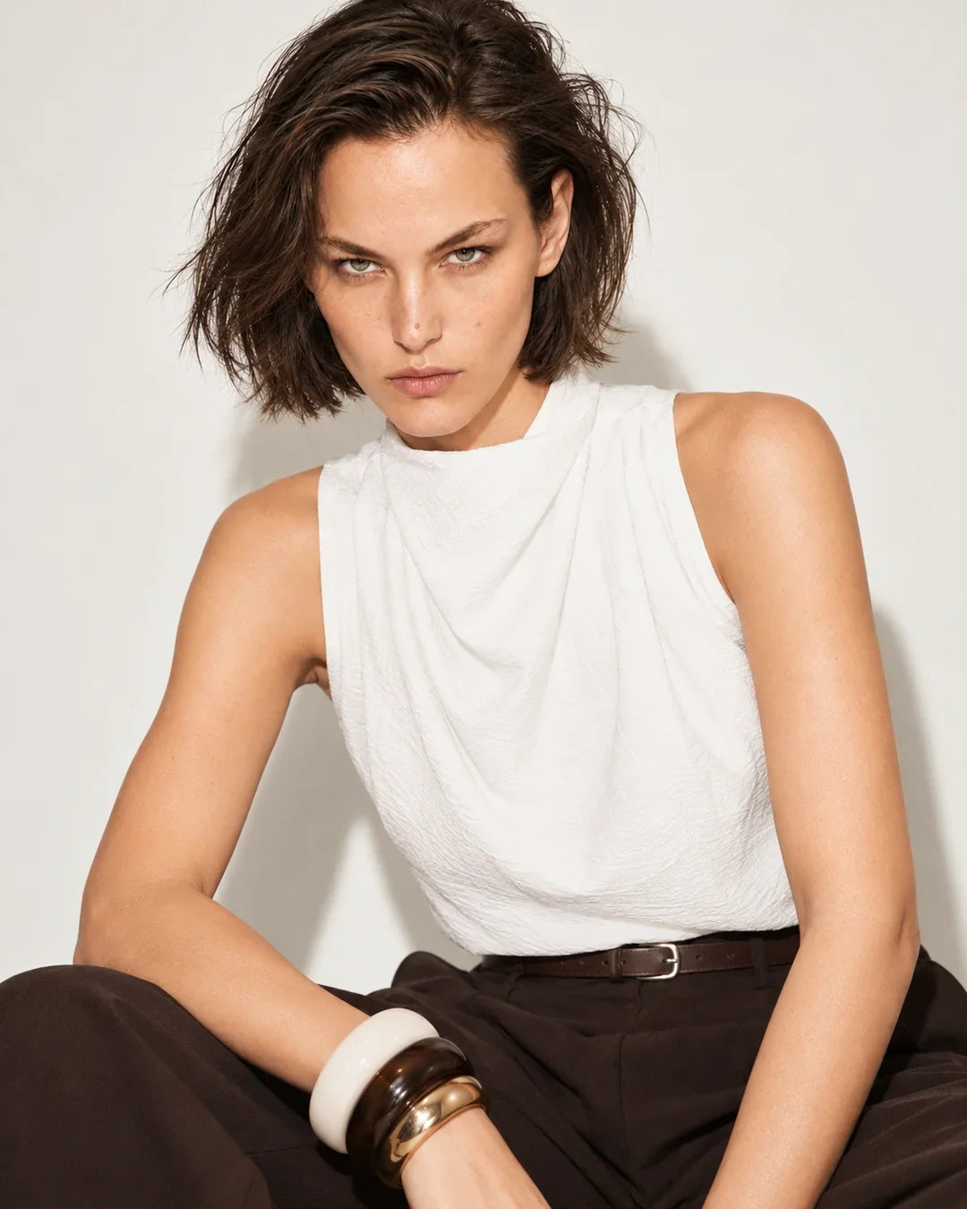 Rareism Womens Onjowl Off White Viscose Blend Cowl Neck Swing Plain Top