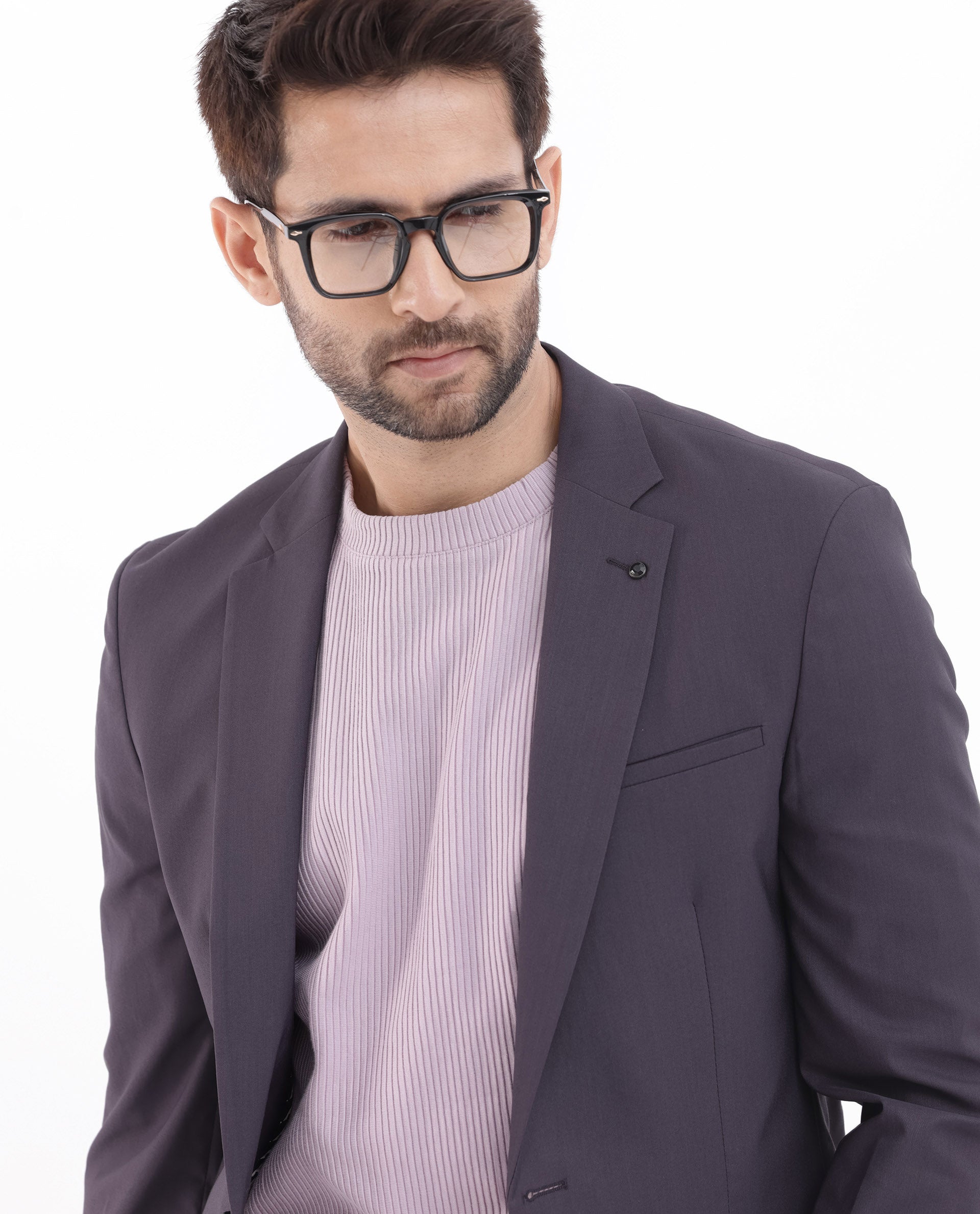 Rare Rabbit Men's Oscar Dark Purple Polyester Viscose Fabric Notch Lapel Button Closure Single Breasted Cavalry Twill Suits