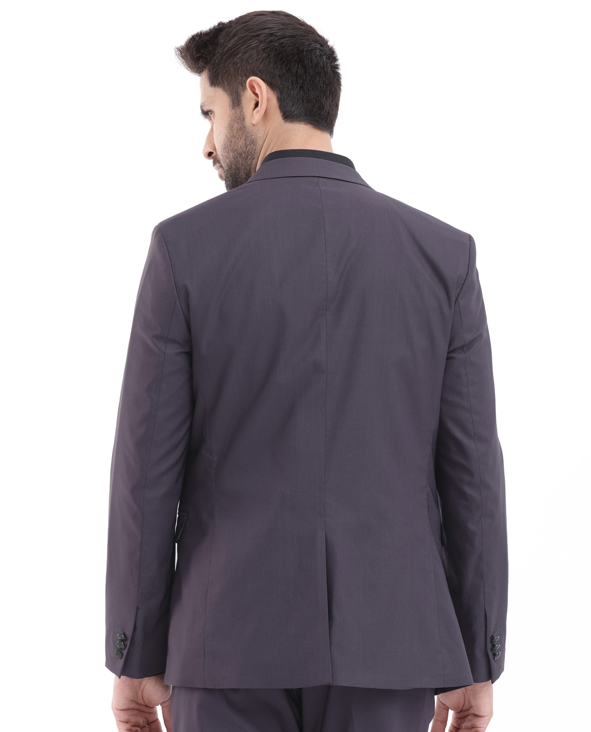 Rare Rabbit Men's Oscar Dark Purple Polyester Viscose Fabric Notch Lapel Button Closure Single Breasted Cavalry Twill Suits