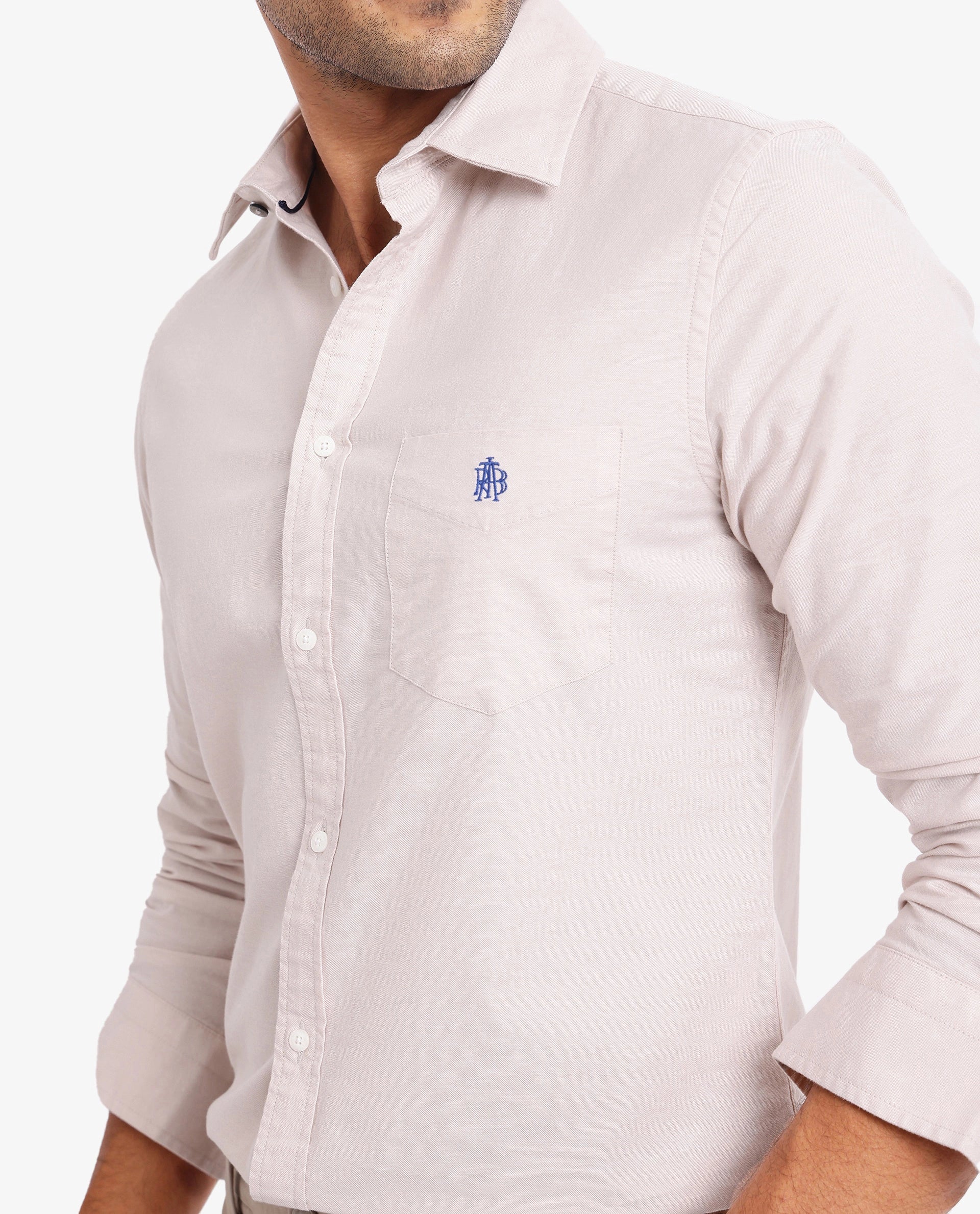 Rare Rabbit Men Oxo Beige Full Sleeve Collared Neck Button Closure Regular Fit Plain Shirt