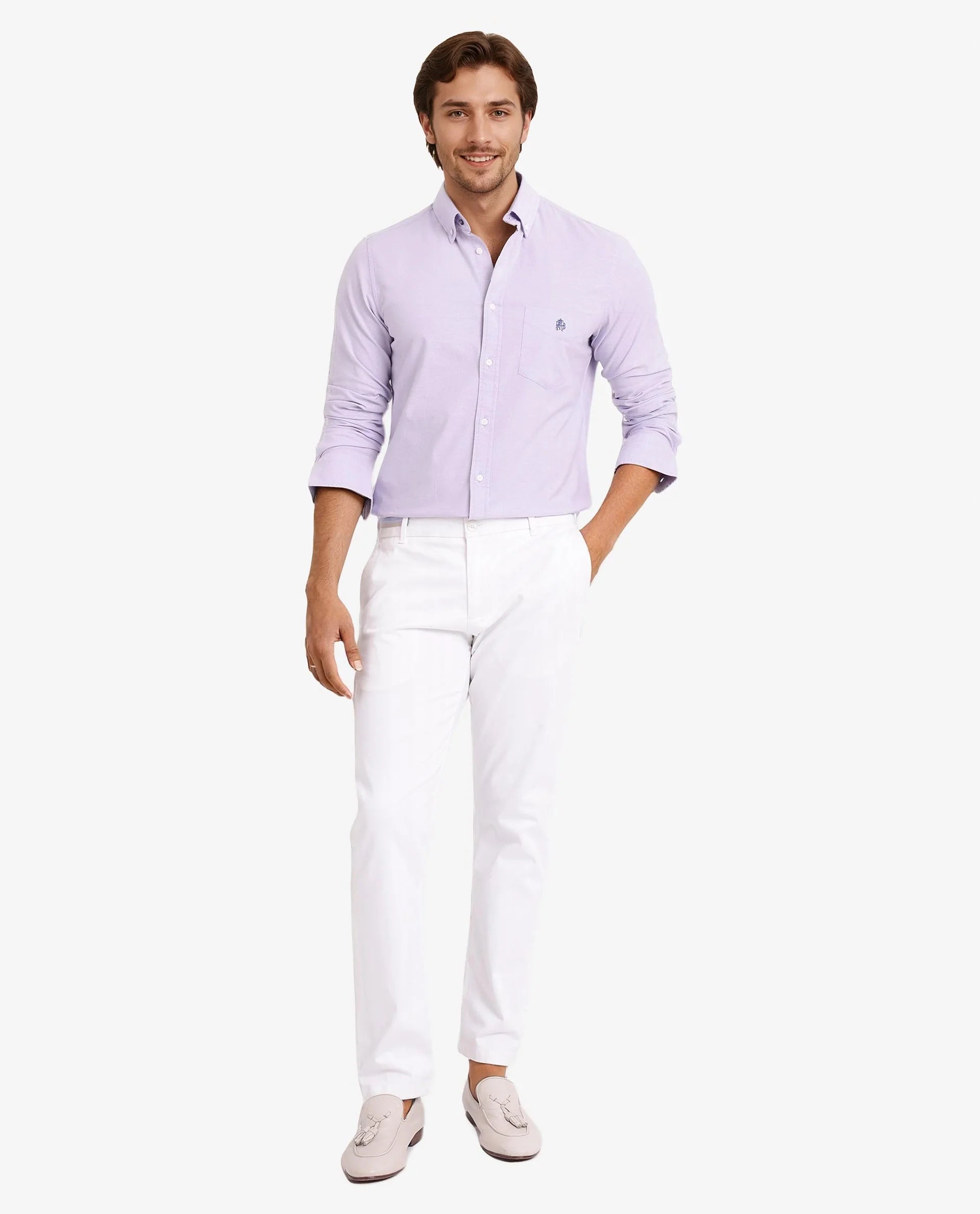 Rare Rabbit Men Oxob Light Purple Full Sleeve Collared Neck Button Closure Regular Fit Plain Shirt