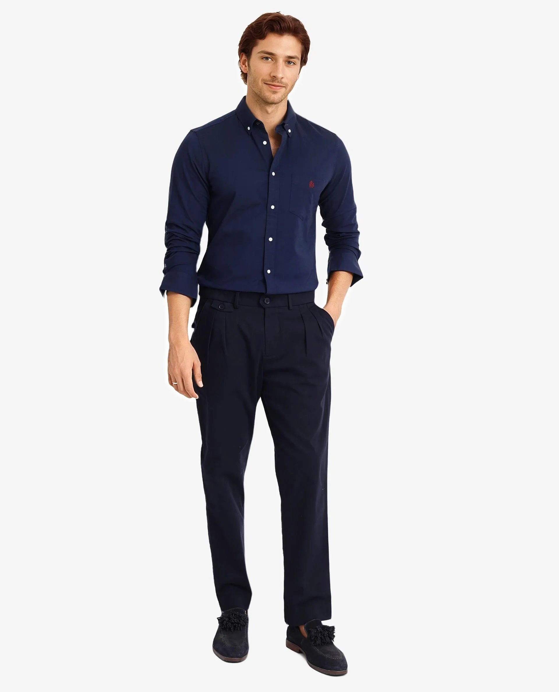 Rare Rabbit Men Oxob Navy Full Sleeve Collared Neck Button Closure Regular Fit Plain Shirt