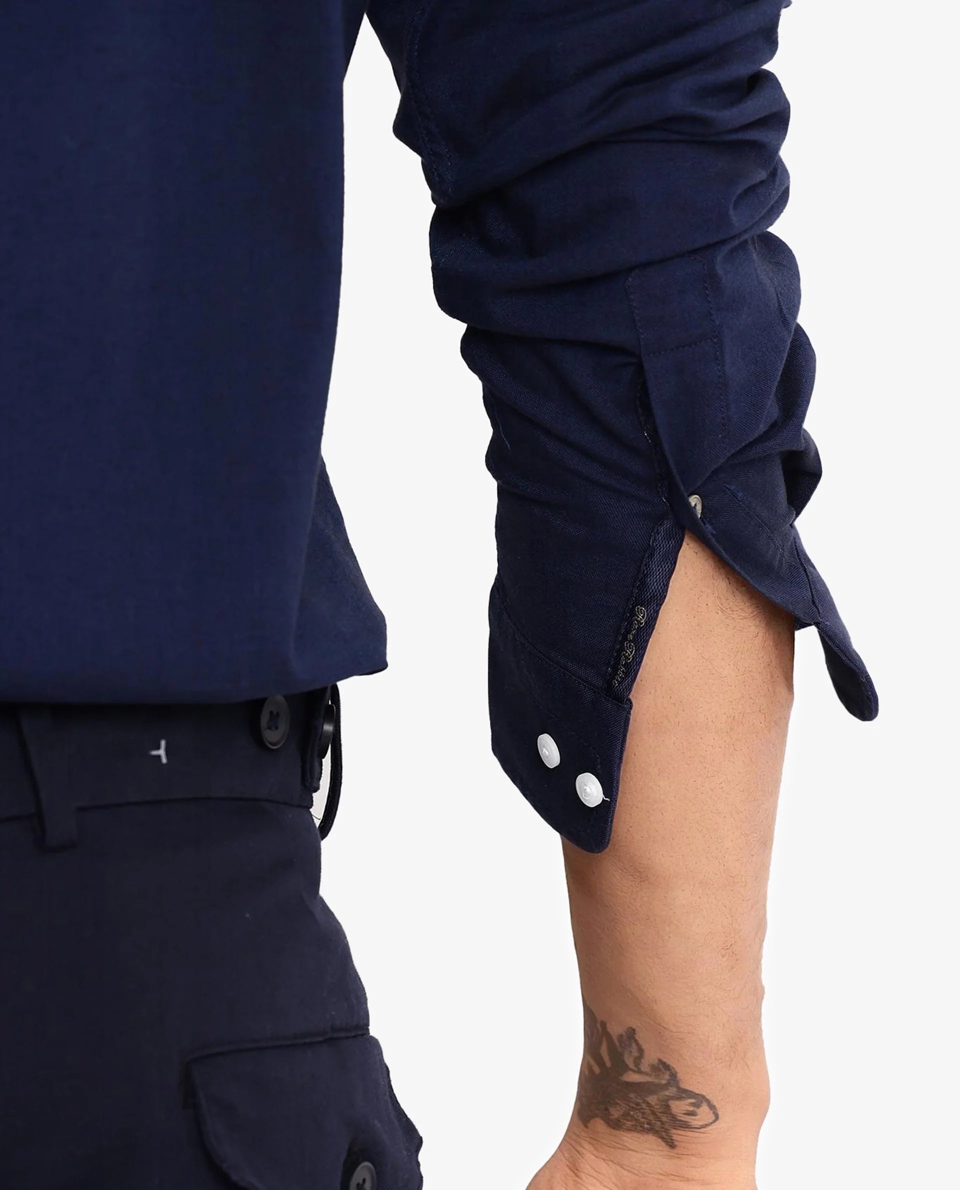 Rare Rabbit Men Oxob Navy Full Sleeve Collared Neck Button Closure Regular Fit Plain Shirt