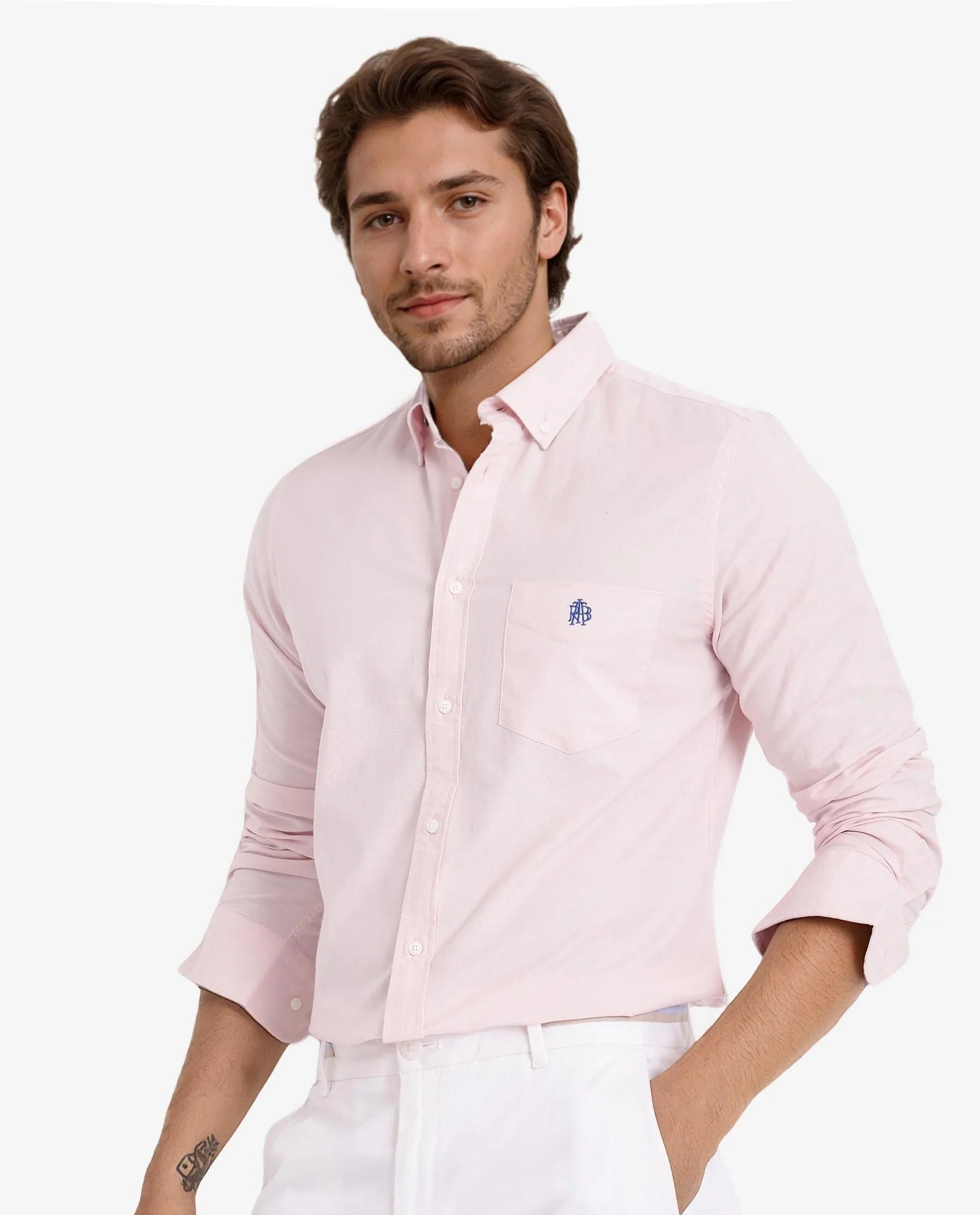 Rare Rabbit Men Oxob Pastel Pink Full Sleeve Collared Neck Button Closure Regular Fit Plain Shirt