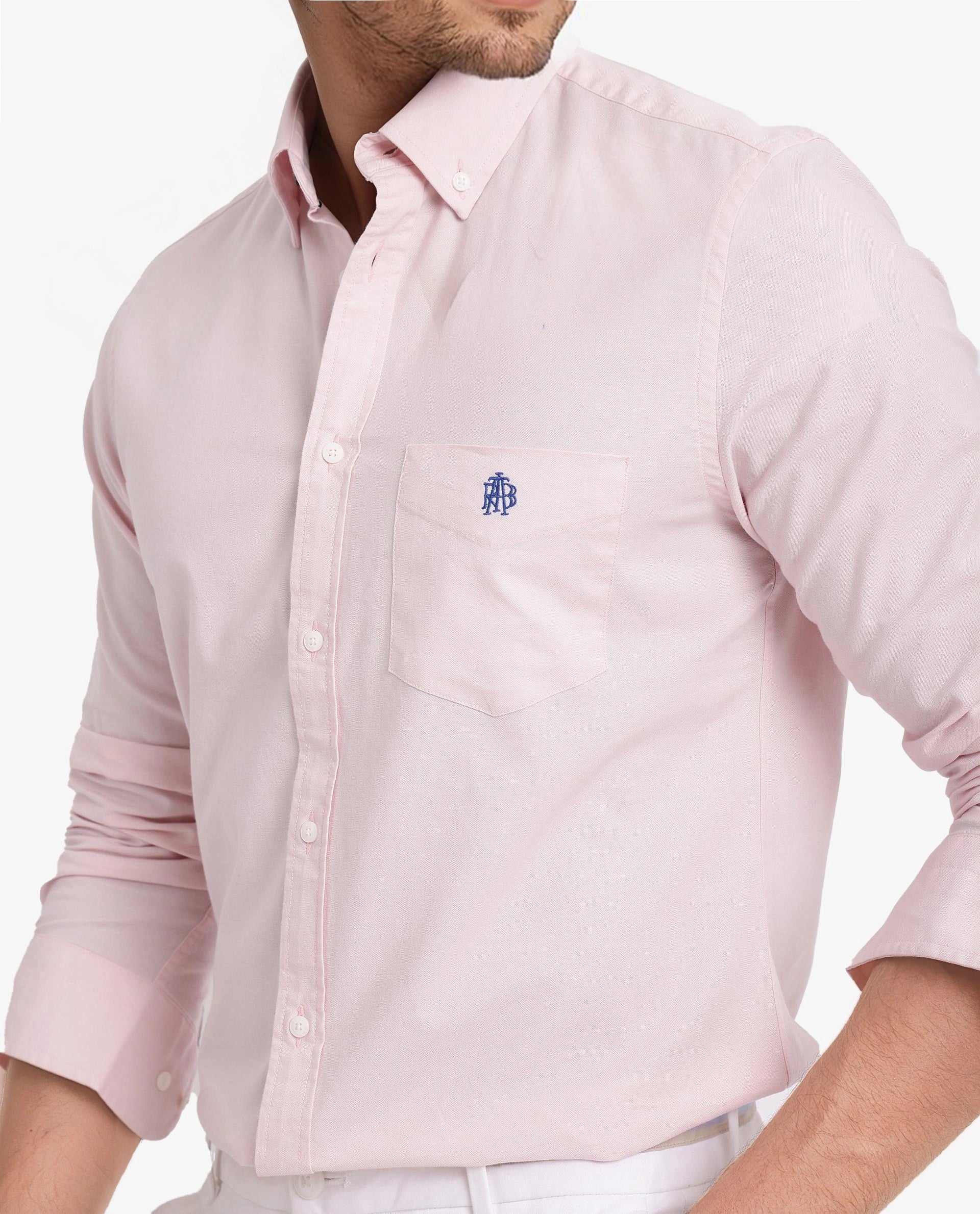 Rare Rabbit Men Oxob Pastel Pink Full Sleeve Collared Neck Button Closure Regular Fit Plain Shirt