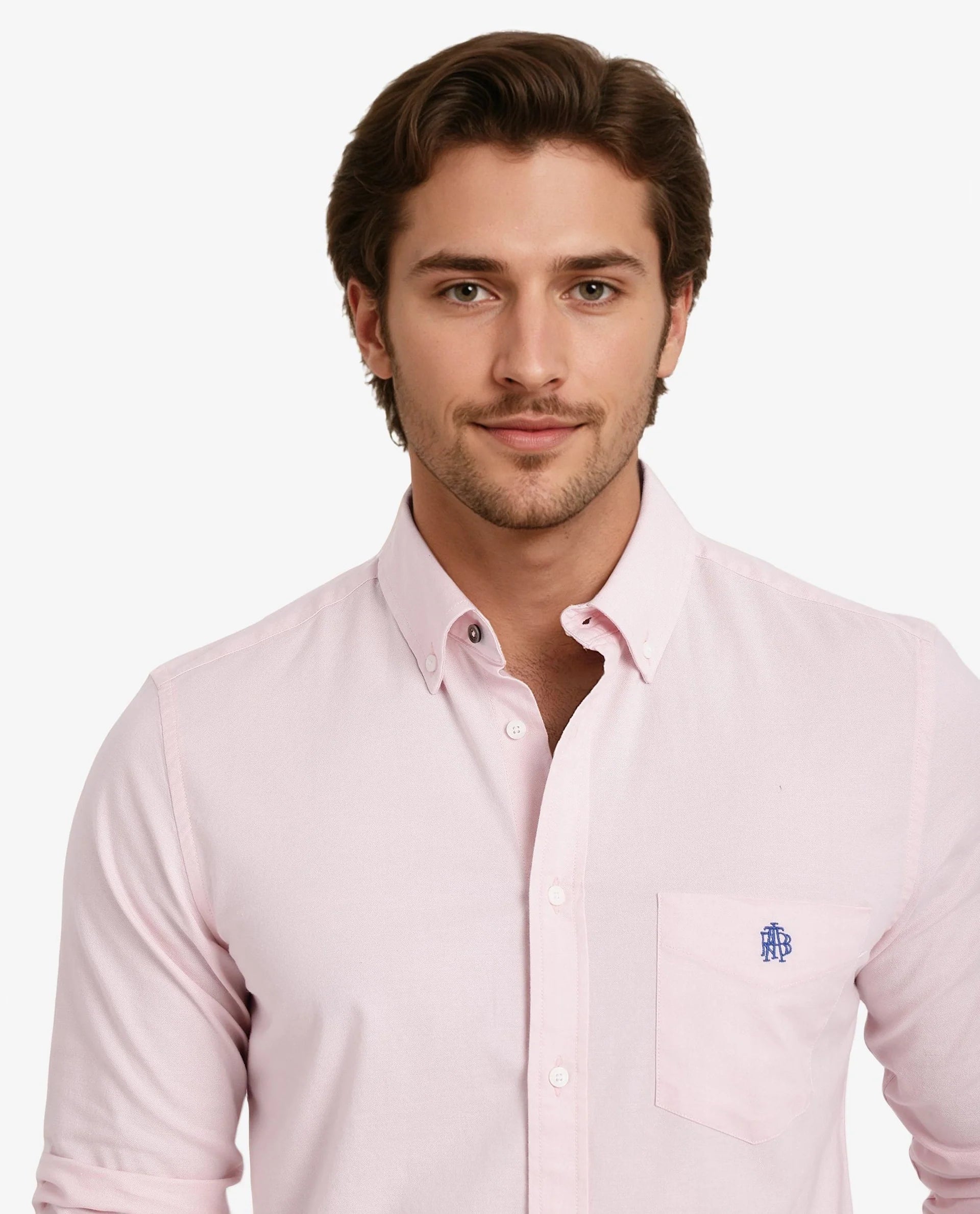 Rare Rabbit Men Oxob Pastel Pink Full Sleeve Collared Neck Button Closure Regular Fit Plain Shirt