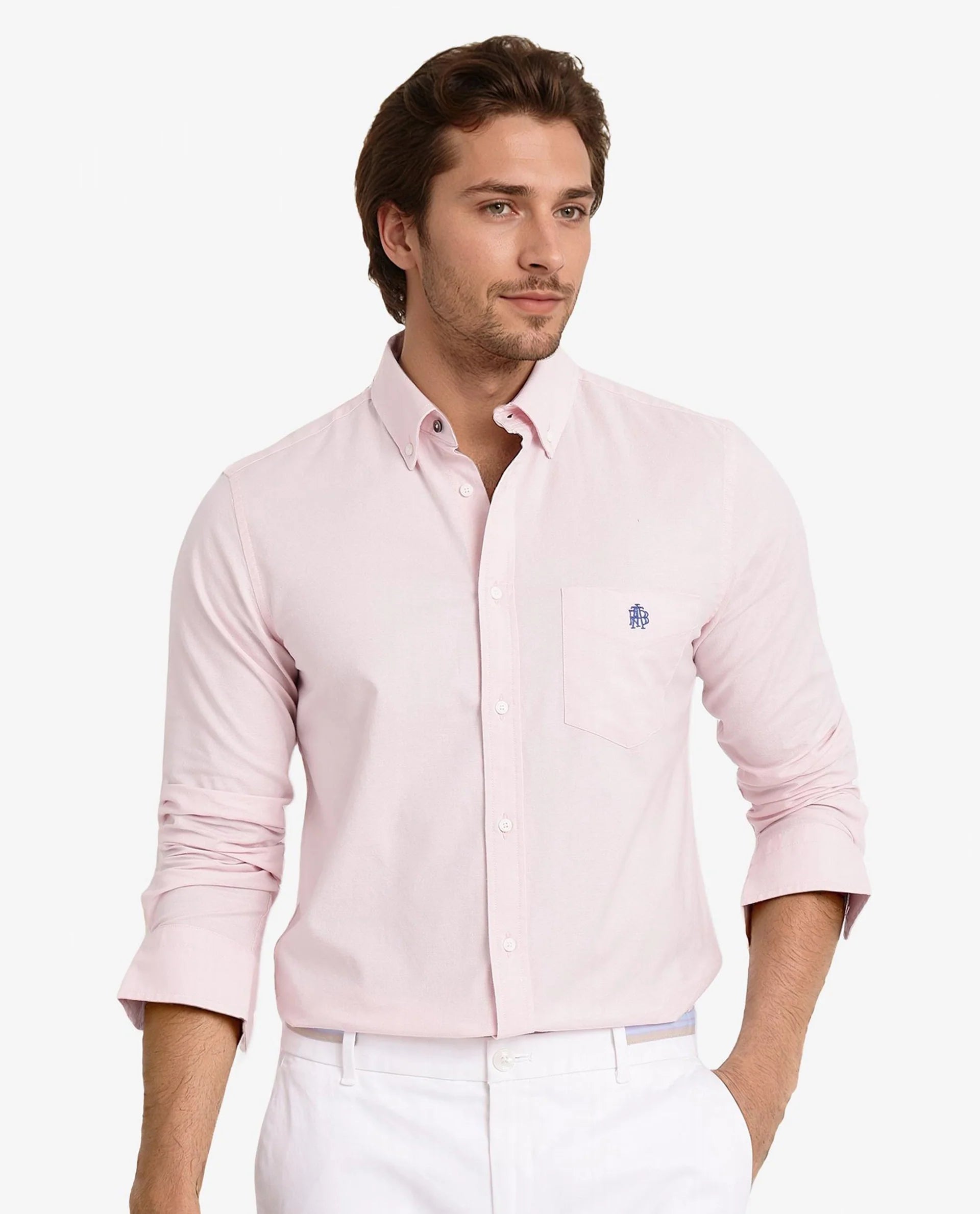 Rare Rabbit Men Oxob Pastel Pink Full Sleeve Collared Neck Button Closure Regular Fit Plain Shirt
