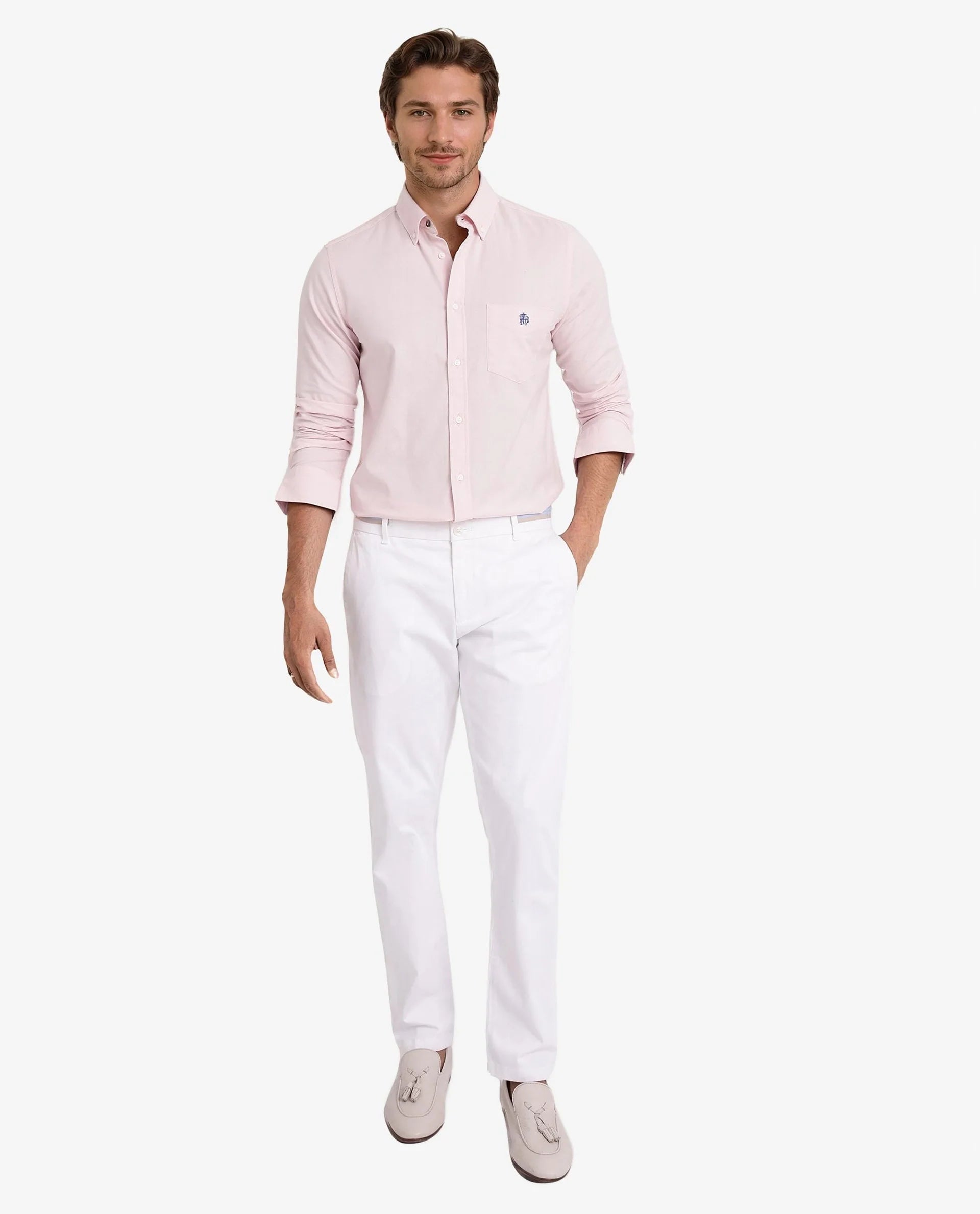 Rare Rabbit Men Oxob Pastel Pink Full Sleeve Collared Neck Button Closure Regular Fit Plain Shirt