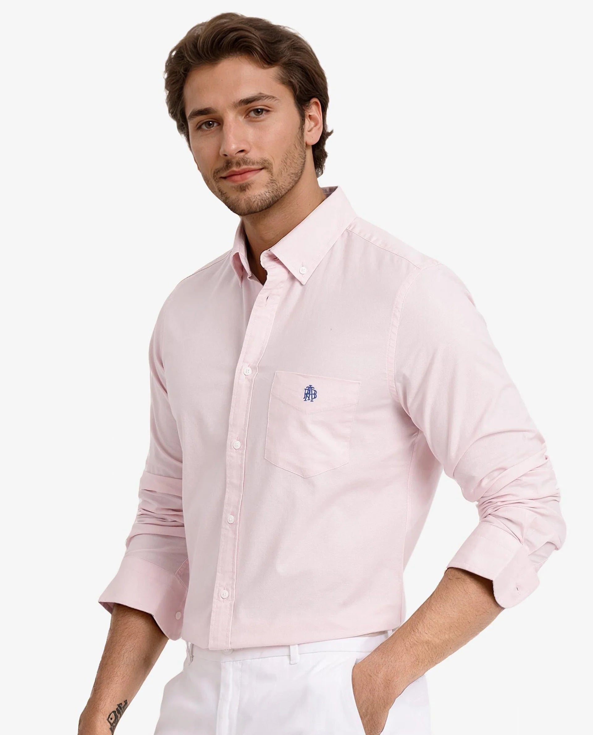 Rare Rabbit Men Oxob Pastel Pink Full Sleeve Collared Neck Button Closure Regular Fit Plain Shirt