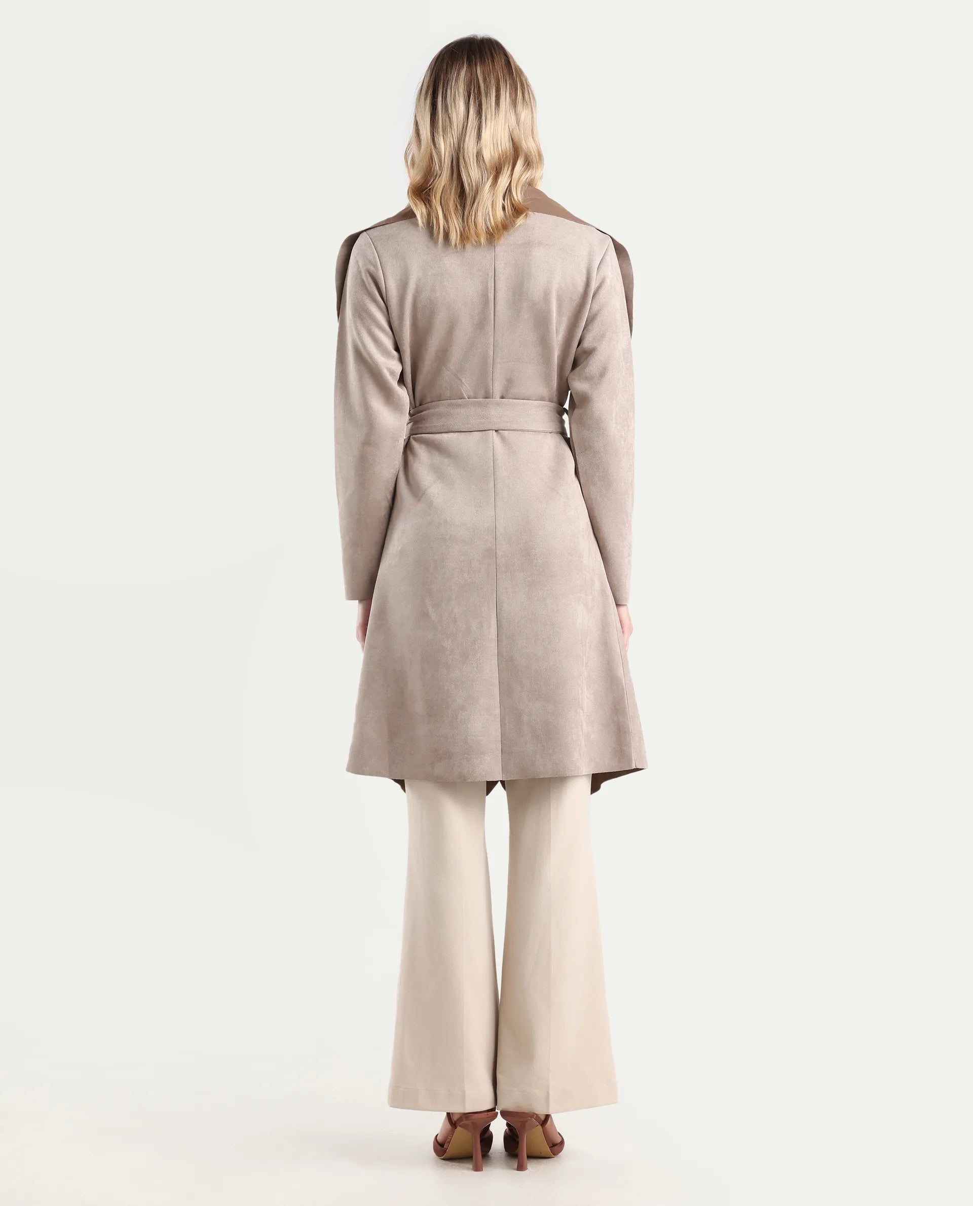 Rareism Women's Palmer-25 Off White Polyester Blend Fabric Lapel Neck Regular Fit Coat