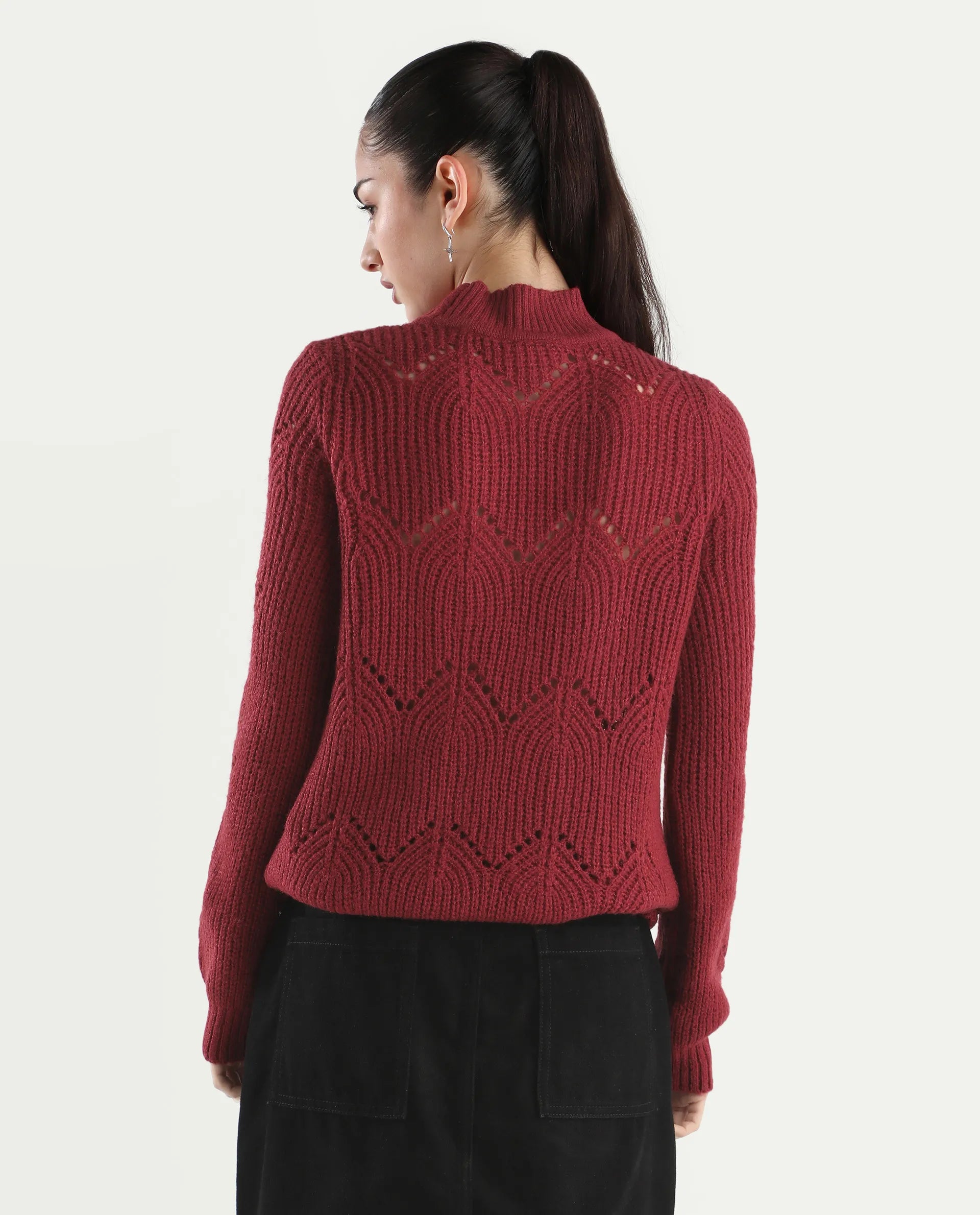 Rareism Women's Acrylic High Neck Plain Regular Fit Sweater