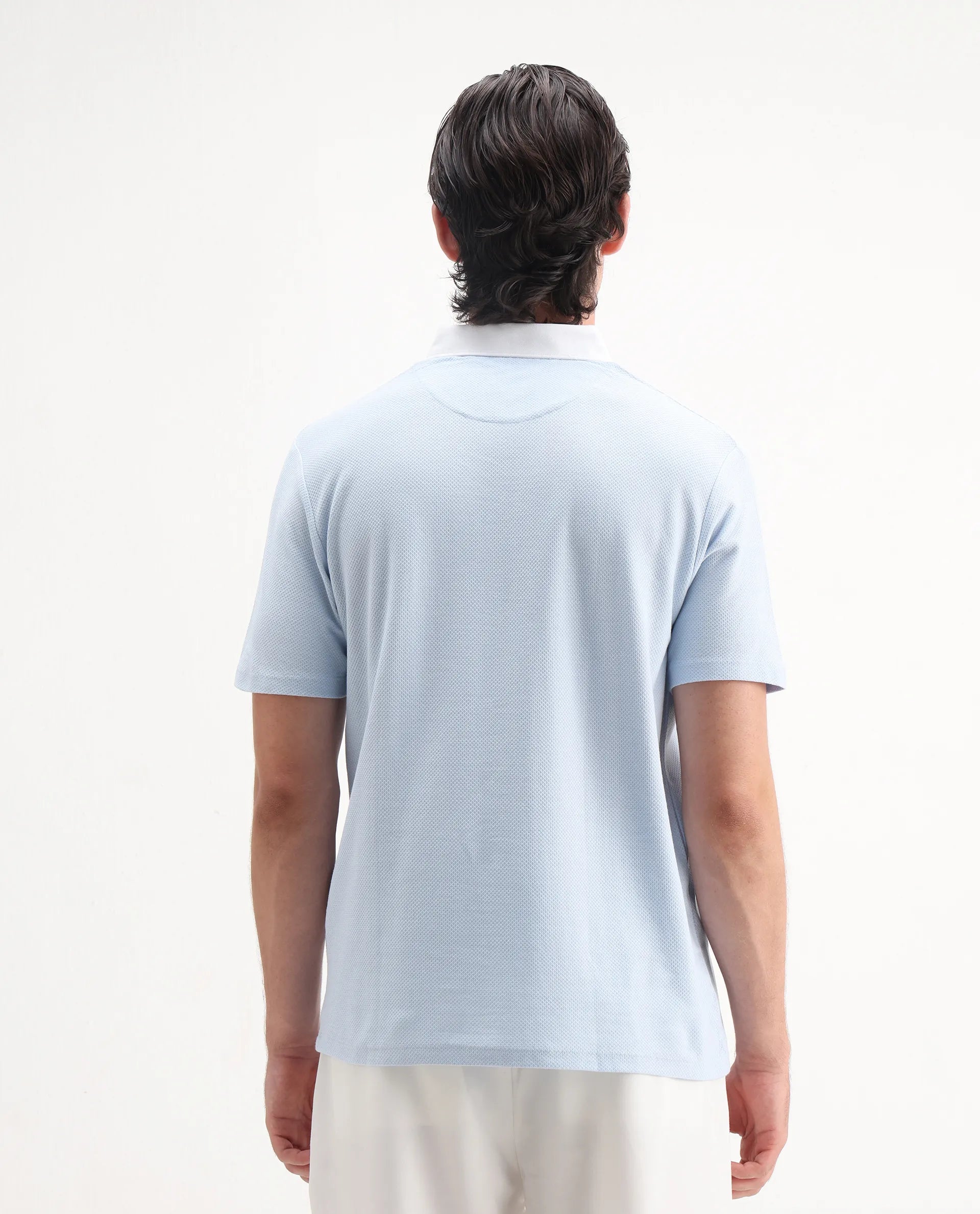 Rare Rabbit Men's Parma2 Pastel Blue Cotton Plain Regular Fit Half Sleeve Polo