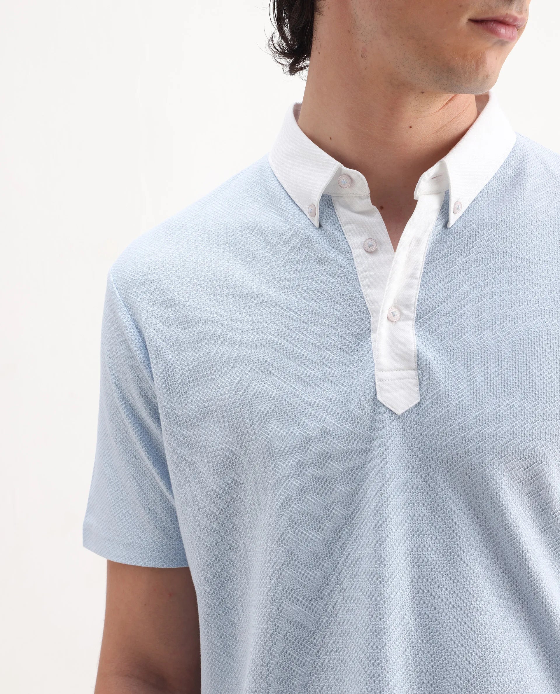 Rare Rabbit Men's Parma2 Pastel Blue Cotton Plain Regular Fit Half Sleeve Polo