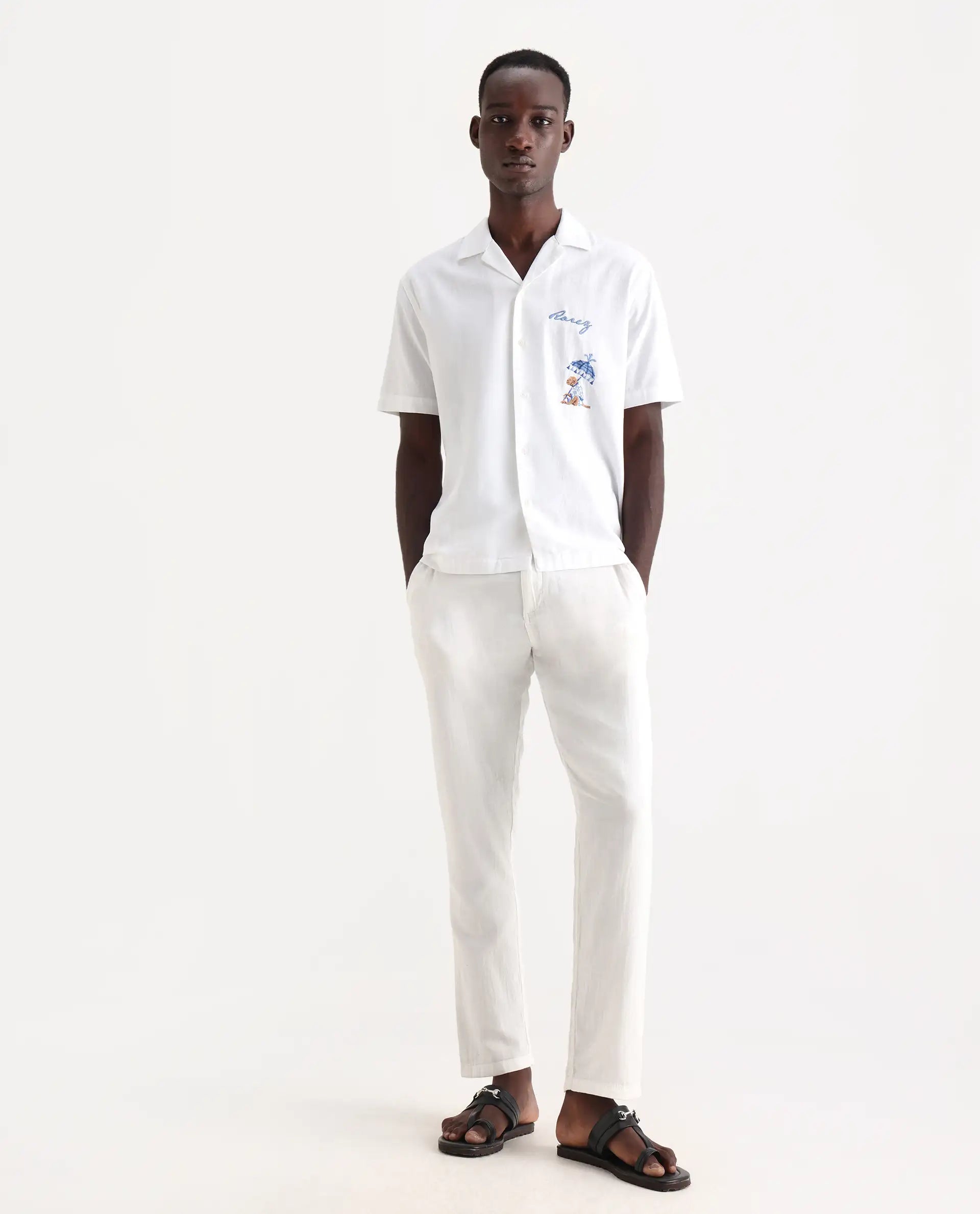 Rare Rabbit Men's Pastor 25 White Cotton Plain Regular Fit Trouser