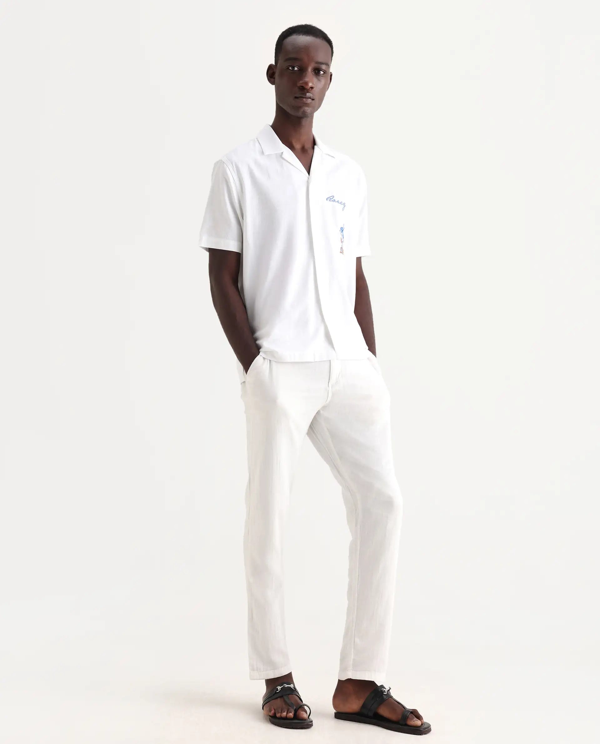 Rare Rabbit Men's Pastor 25 White Cotton Plain Regular Fit Trouser