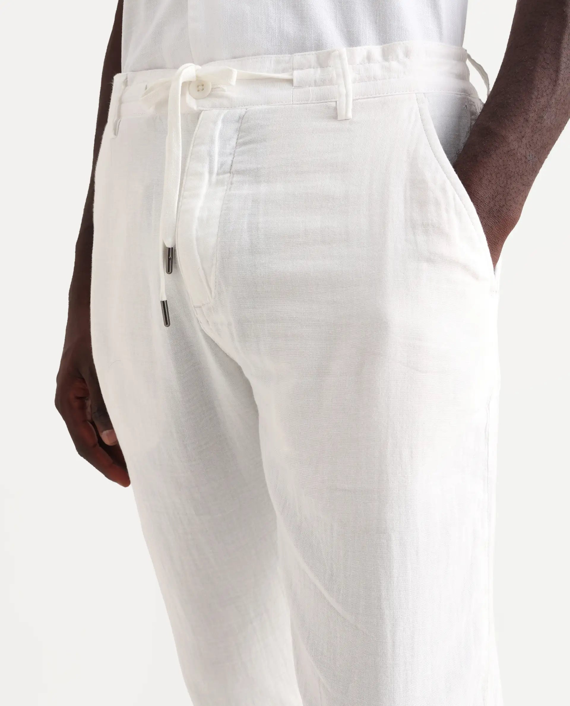 Rare Rabbit Men's Pastor 25 White Cotton Plain Regular Fit Trouser
