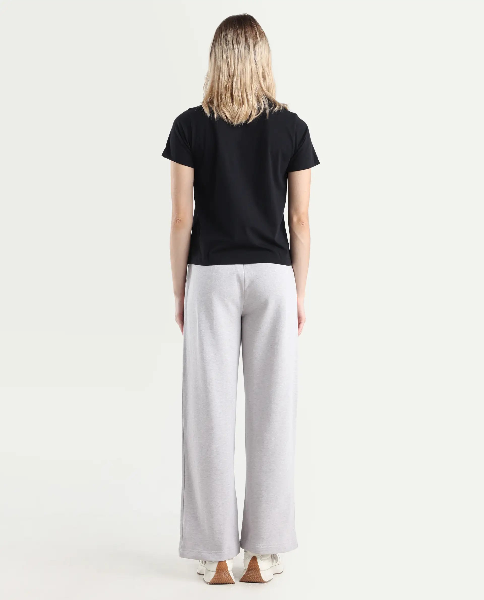 Rareism Women's Pazoo F Melange Grey Cotton Blend Plain Ankle Length Flared Track Pant