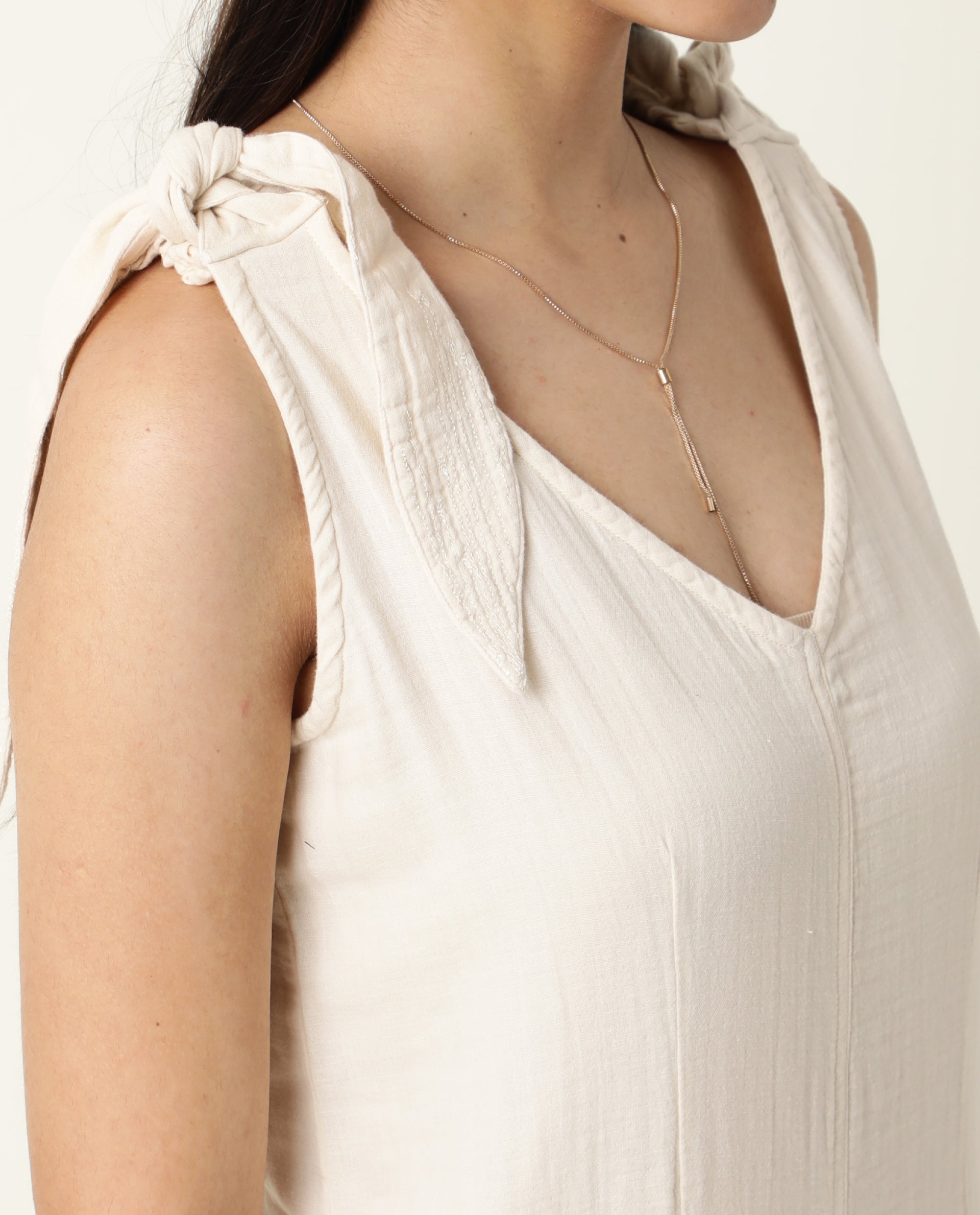 Rareism Women Peanut Beige Cotton Fabric Tailored Fit Knee Length Solid Jumpsuit