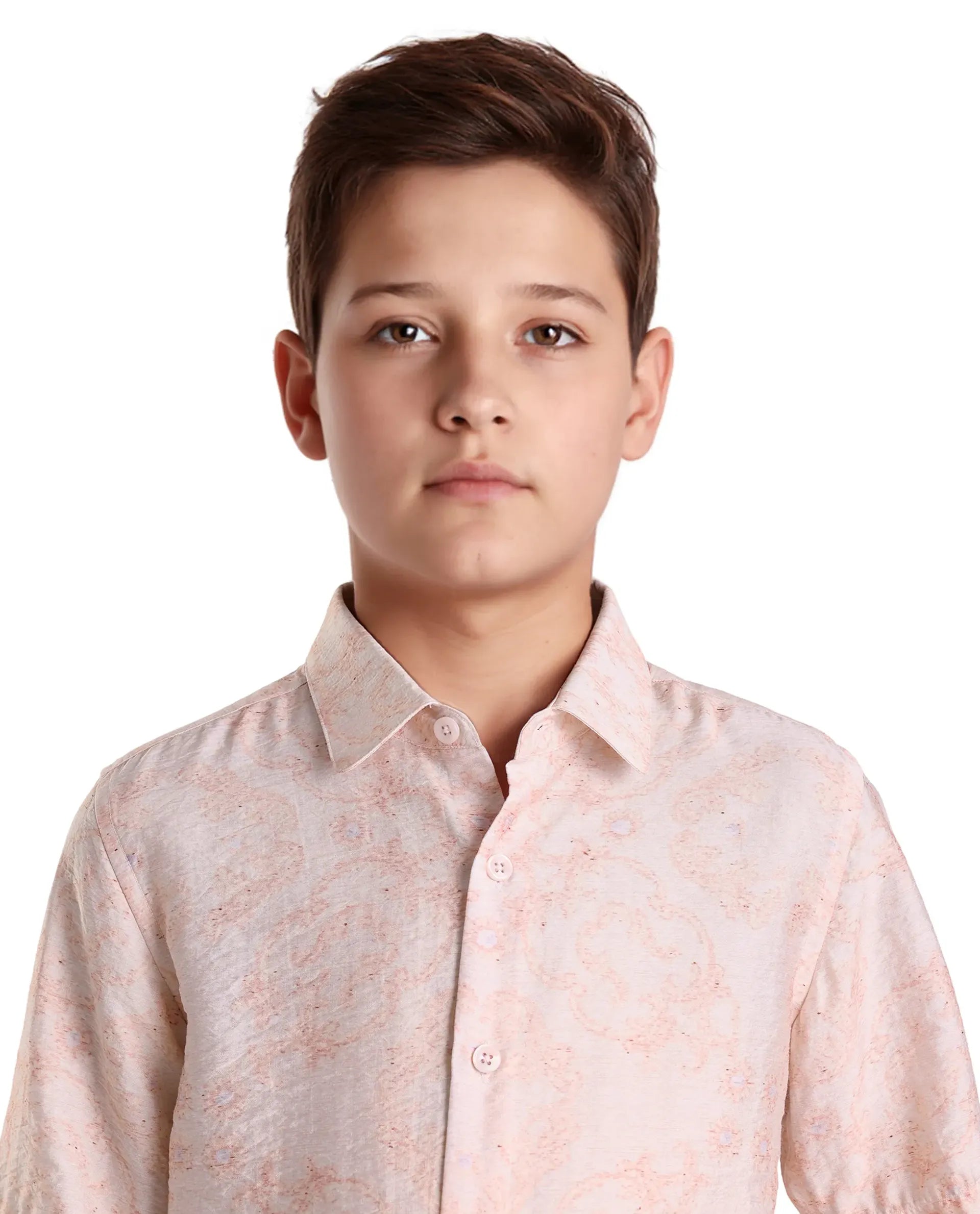 Rare Ones Kids Pel Dusky Pink Viscose Blend Printed Button Closure Regular Fit Shirt