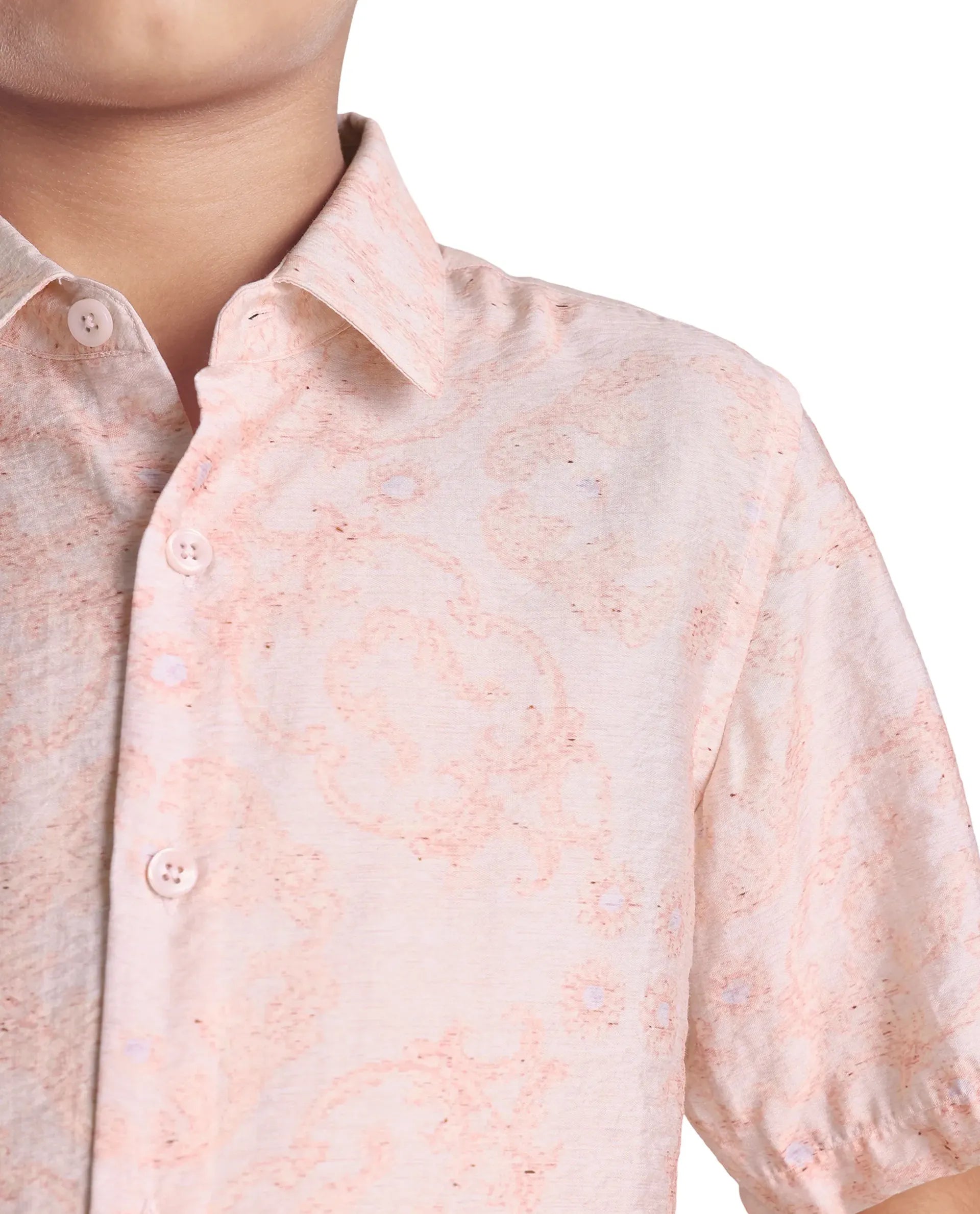 Rare Ones Kids Pel Dusky Pink Viscose Blend Printed Button Closure Regular Fit Shirt