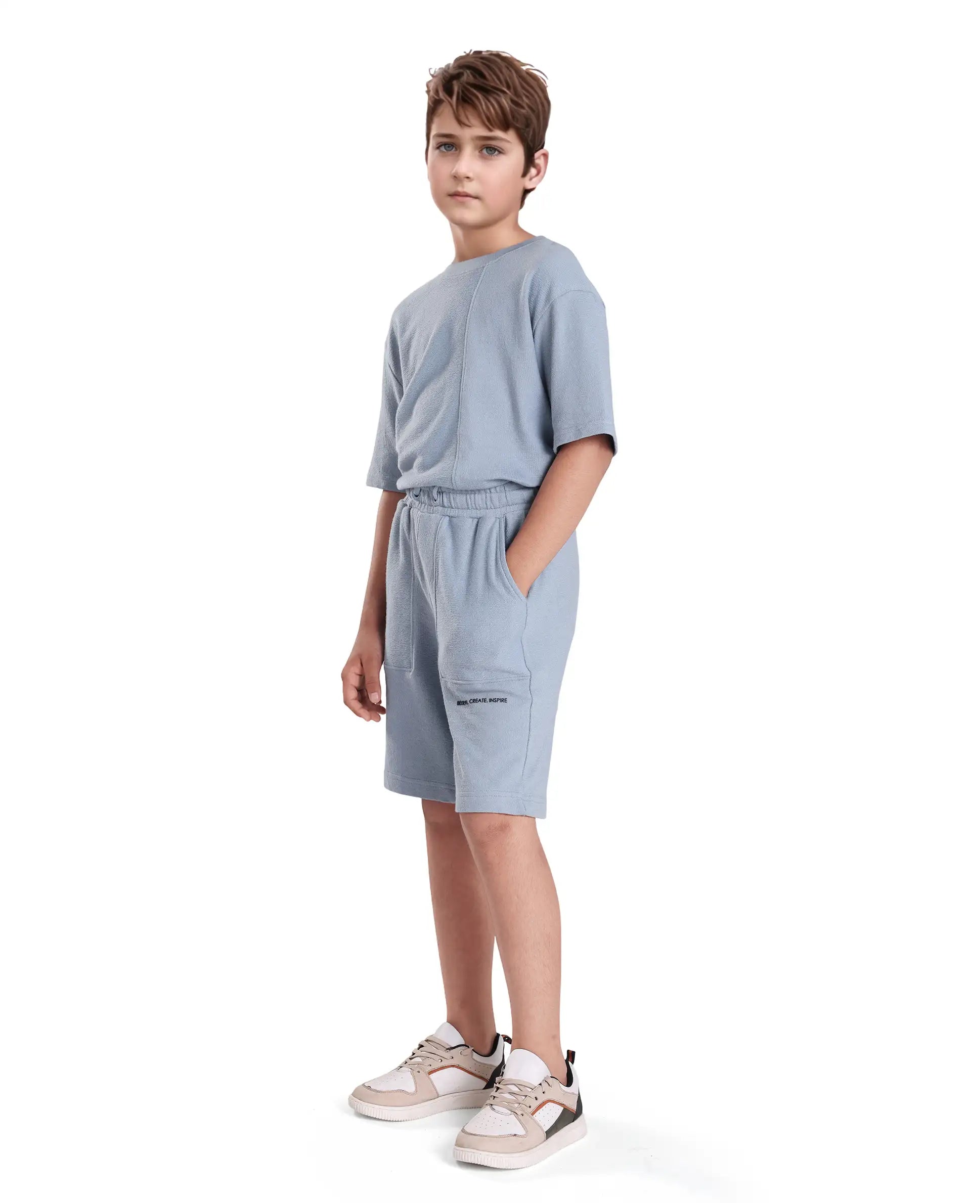 Rare Ones Kids Perg-B Dusky Blue Cotton Knee Length Print Shorts