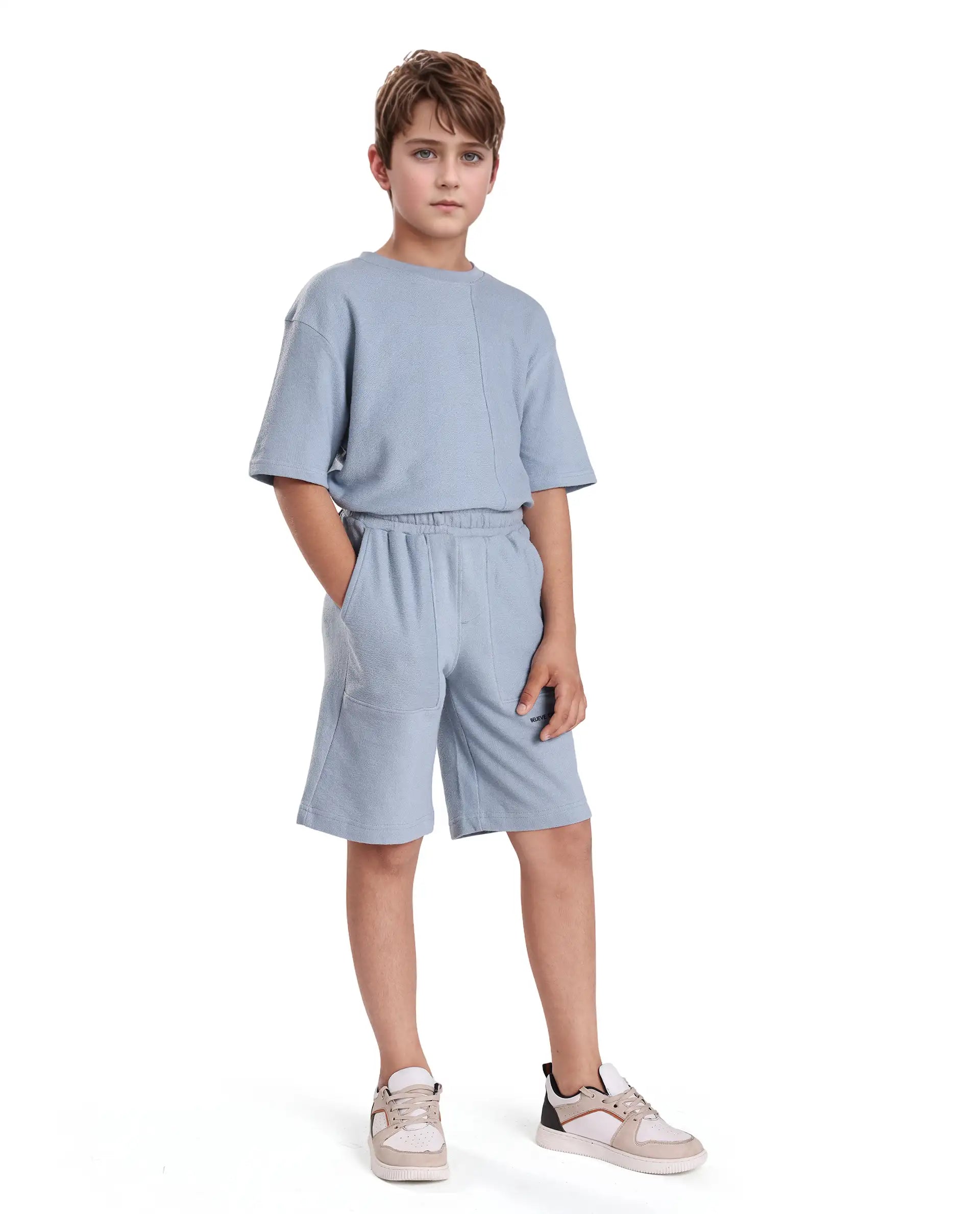 Rare Ones Kids Perg-B Dusky Blue Cotton Knee Length Print Shorts