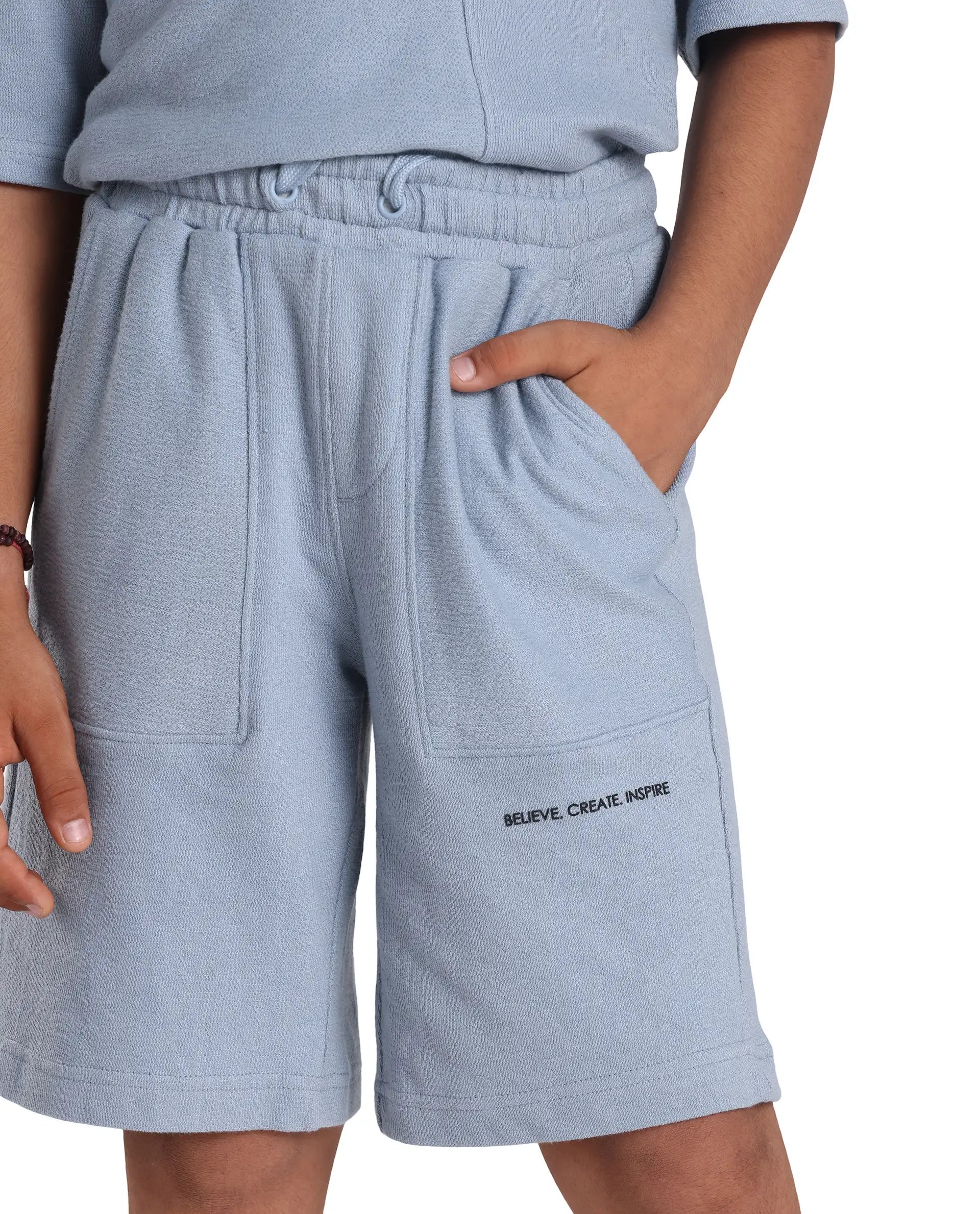 Rare Ones Kids Perg-B Dusky Blue Cotton Knee Length Print Shorts