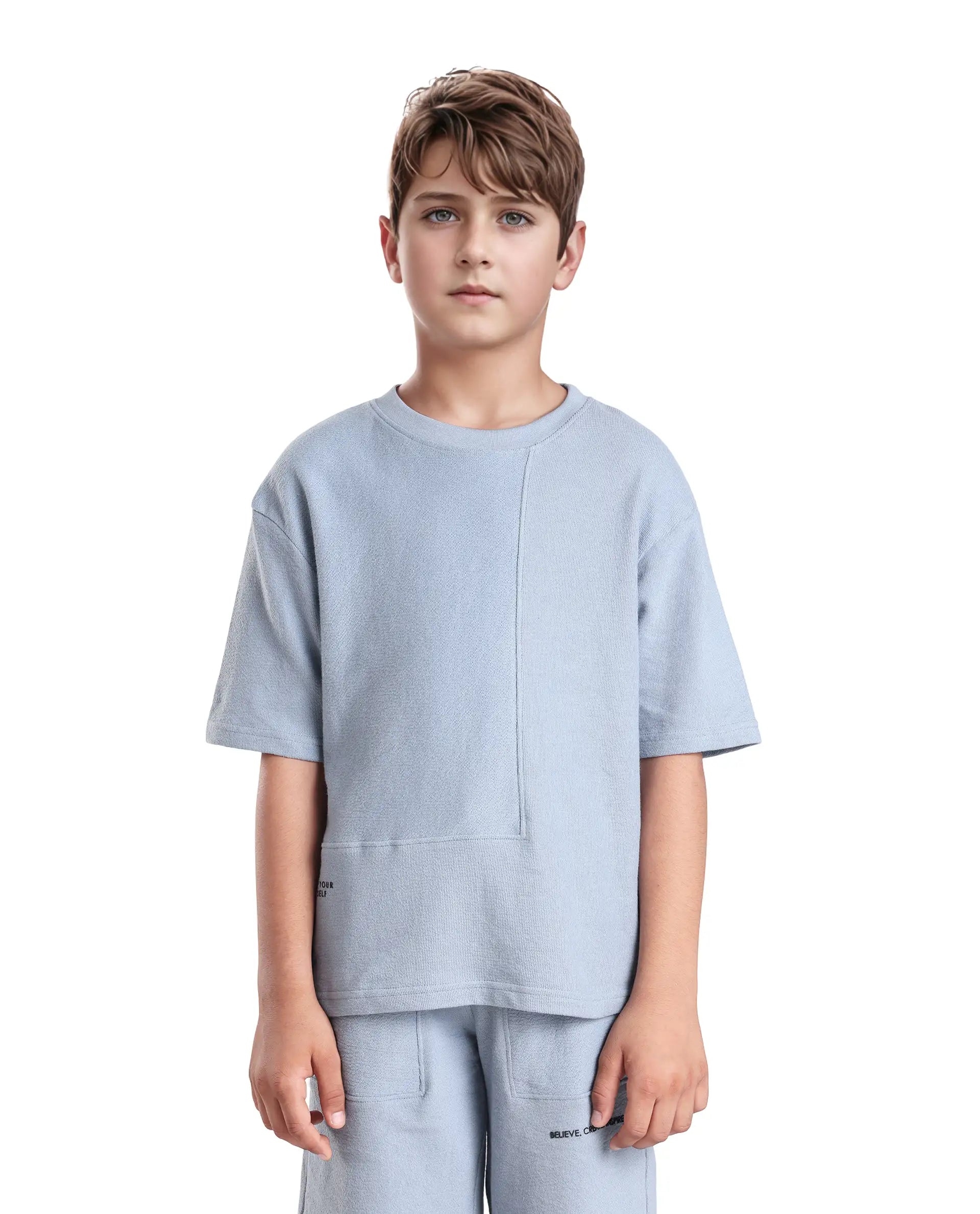 Rare Ones Kids Perg-T Dusky Blue Cotton Short Sleeve Crew Neck Print T-Shirt