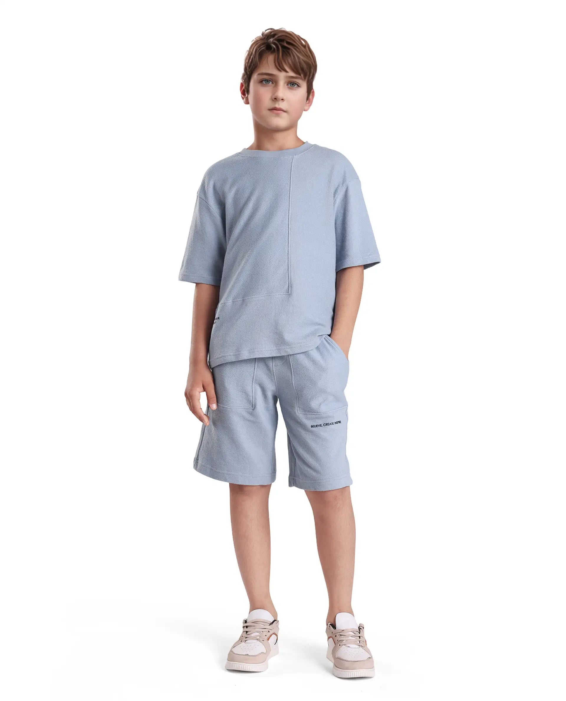 Rare Ones Kids Perg-T Dusky Blue Cotton Short Sleeve Crew Neck Print T-Shirt