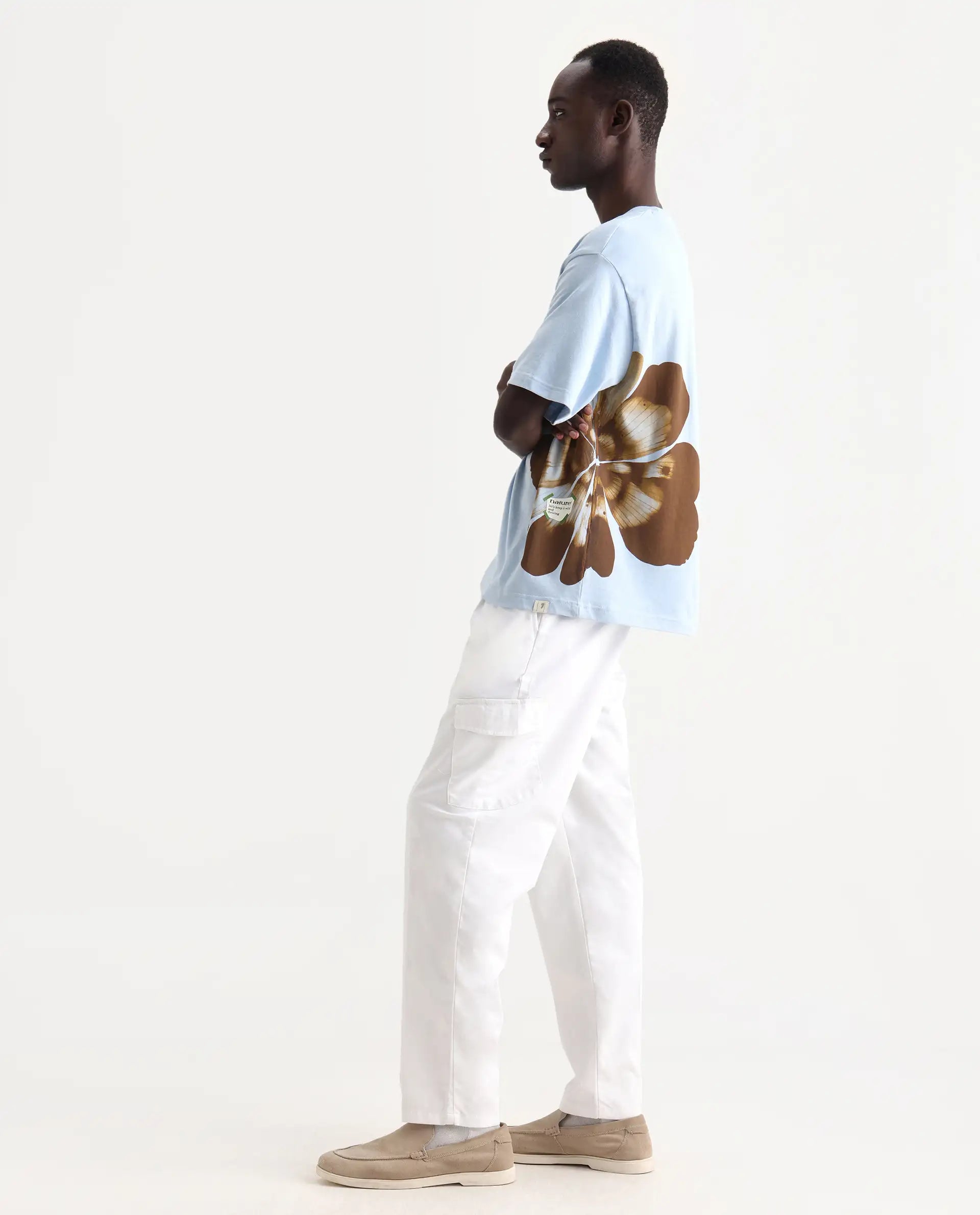 Rare Rabbit Men's Petas Light Blue Cotton Graphic Print Oversized Fit Half Sleeve Crew Neck T-Shirt