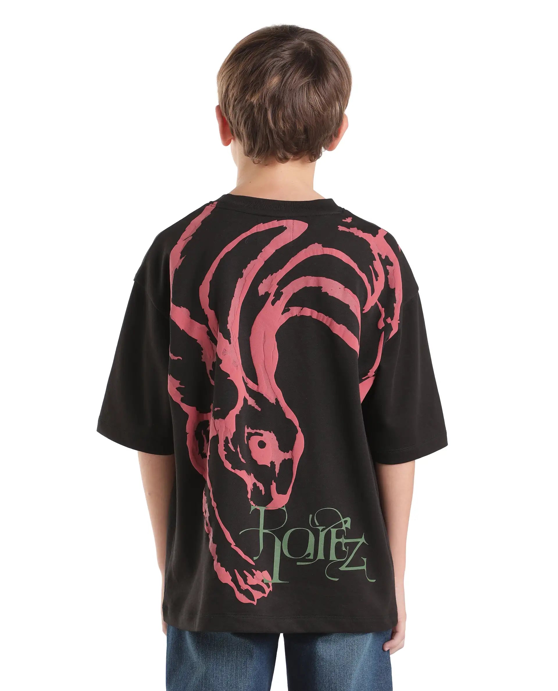 Rare Ones Kids Pete26-K Black Cotton Blend Fabric Pull-On Oversized Fit Graphic Print T-Shirt