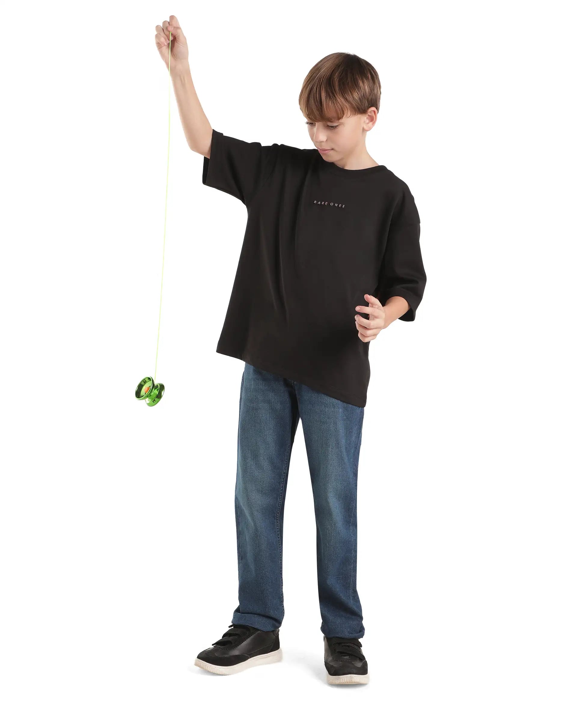Rare Ones Kids Pete26-K Black Cotton Blend Fabric Pull-On Oversized Fit Graphic Print T-Shirt