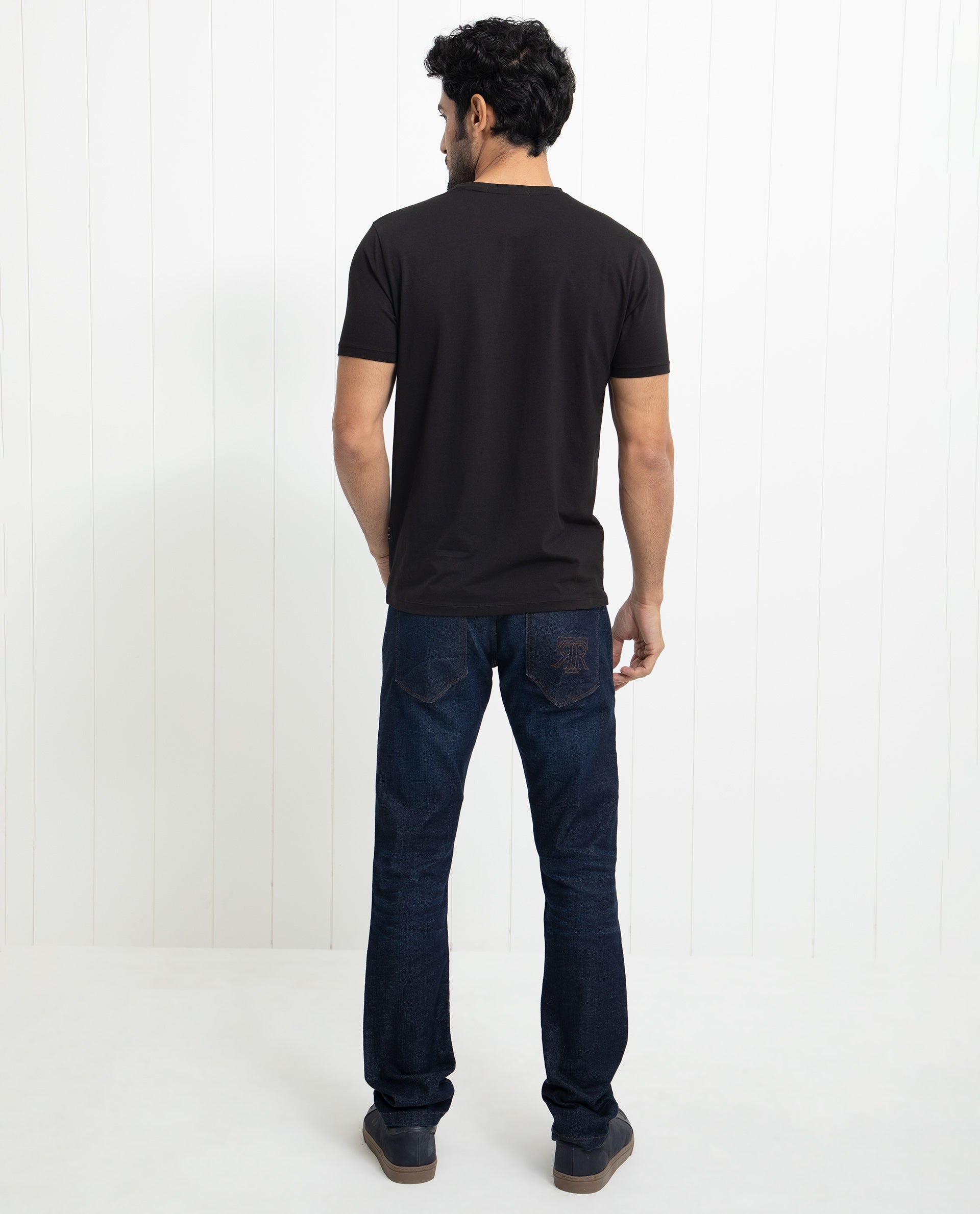 Rare Rabbit Men's Pilar Black Crew Neck Half Sleeves Regular Fit Foil Crown Graphic Print T-Shirt