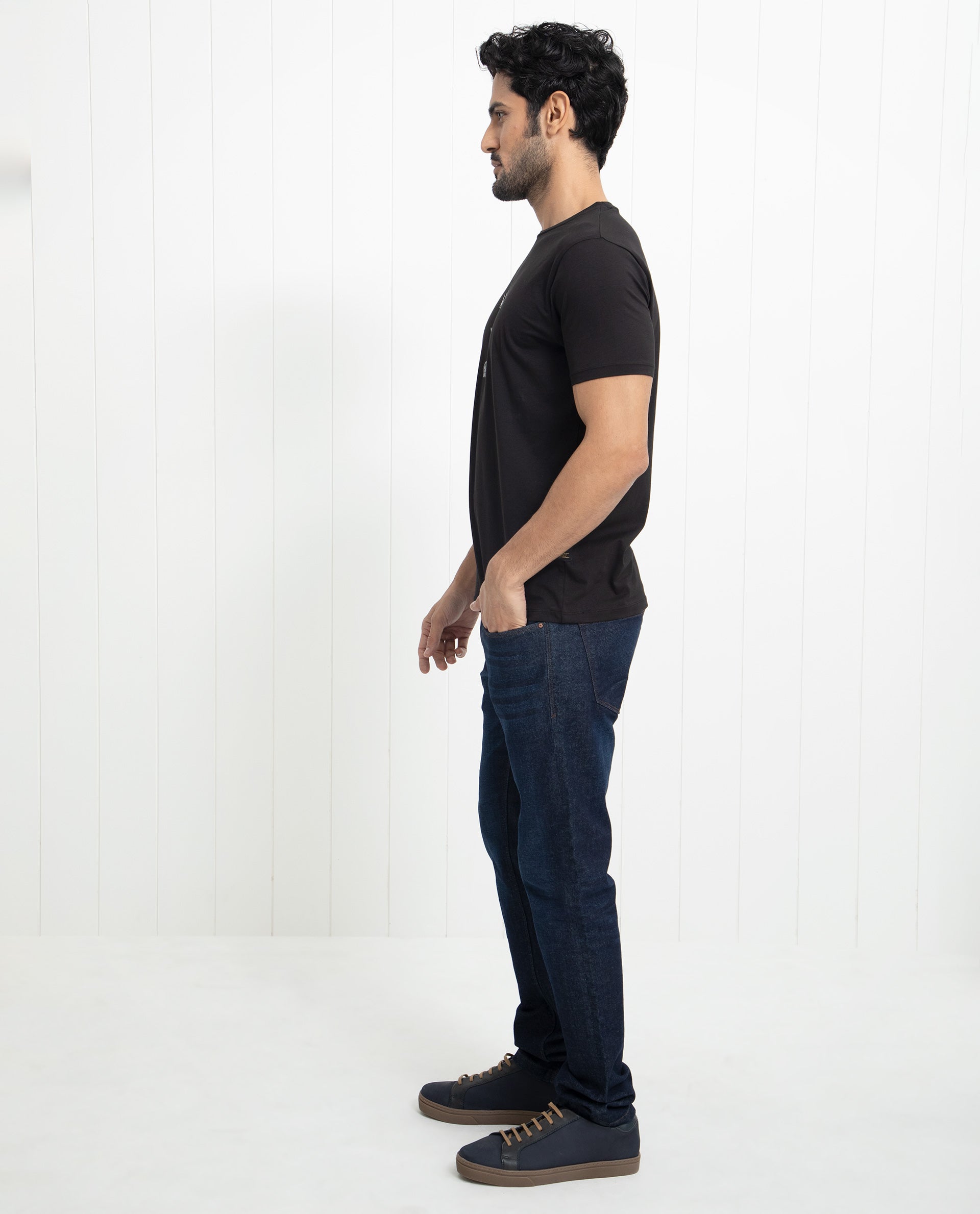 Rare Rabbit Men's Pilar Black Crew Neck Half Sleeves Regular Fit Foil Crown Graphic Print T-Shirt