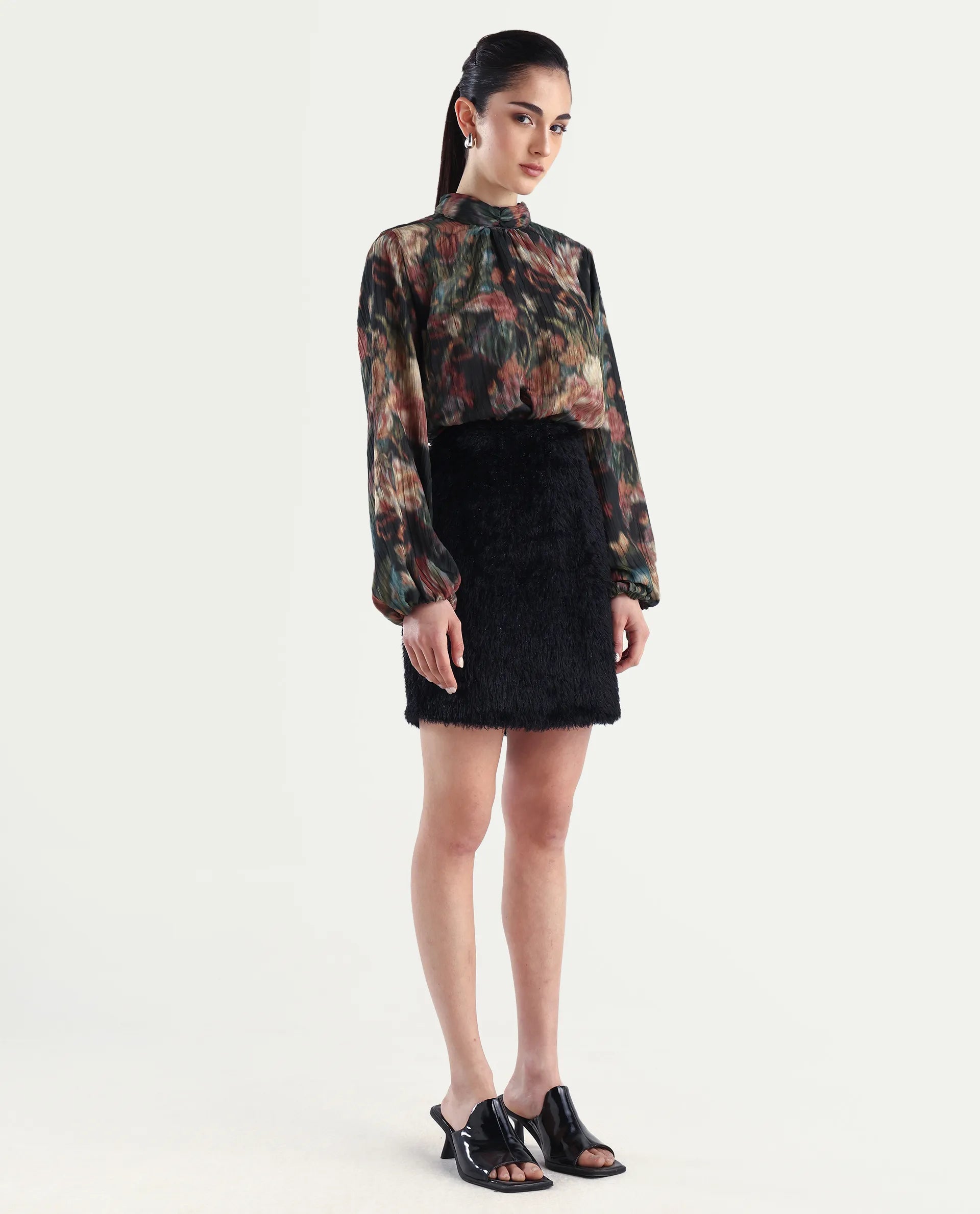 Rareism Women's Pilxar B Black Acrylic Dyed Mini Fitted Skirt