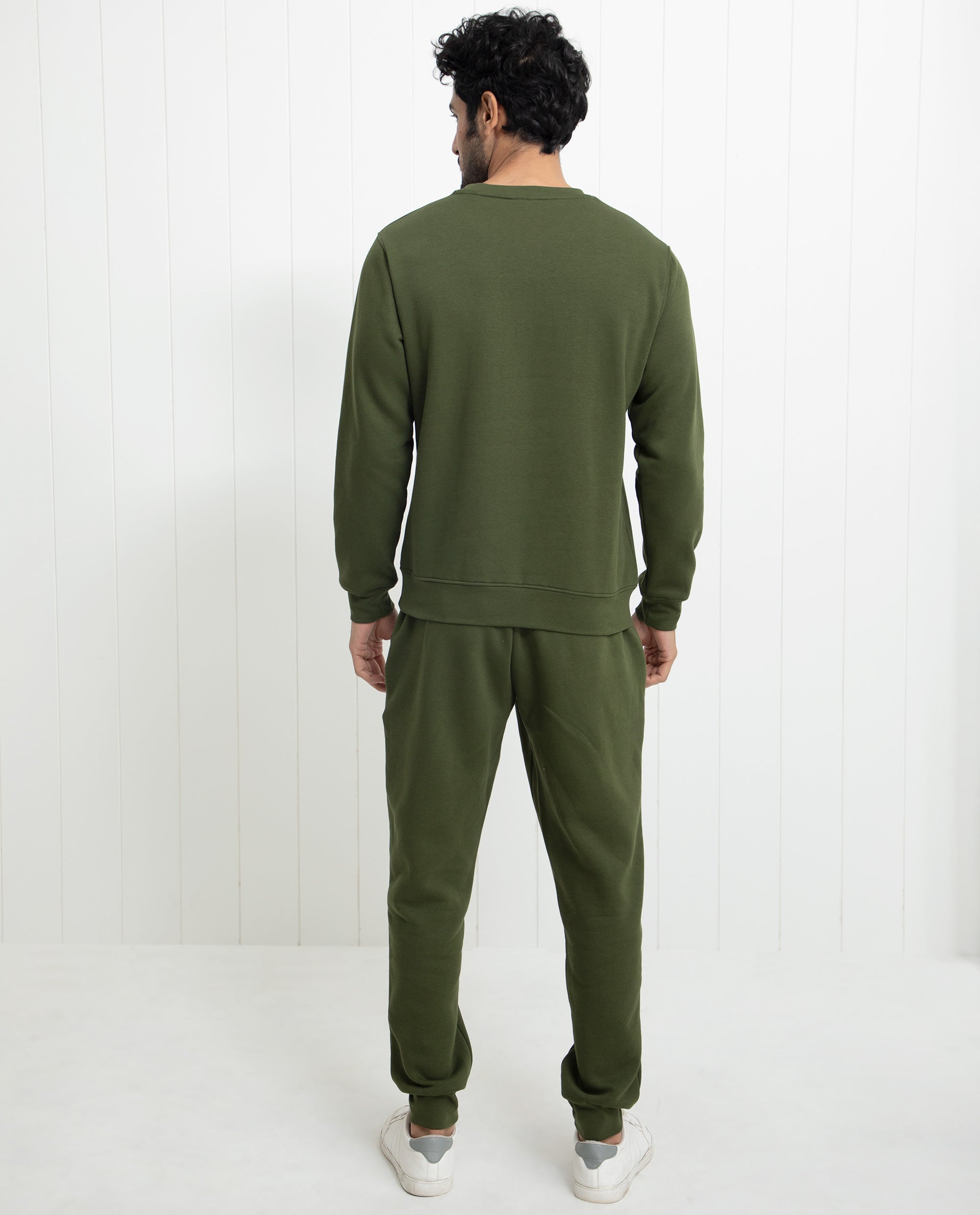 Rare Rabbit Men's Pine Olive Cotton Polyester Fabric Full Sleeves Logo Graphic Print Knitted Sweatshirt