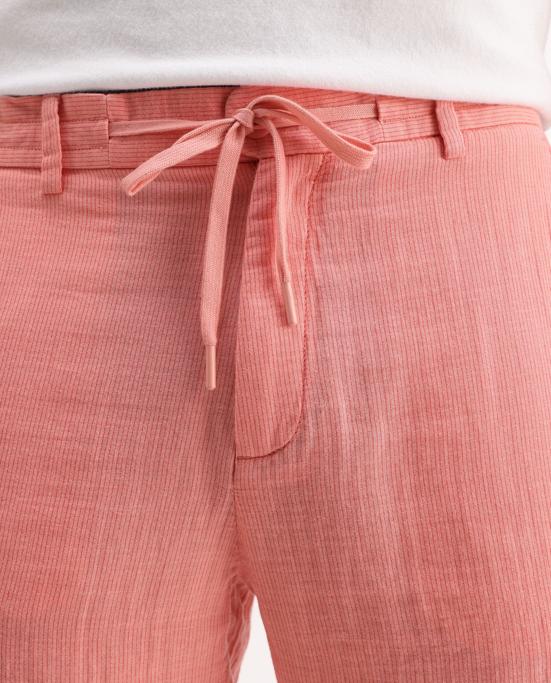 Rare Rabbit Men's Pinto-25 Light Peach Cotton Plain Regular Fit Shorts