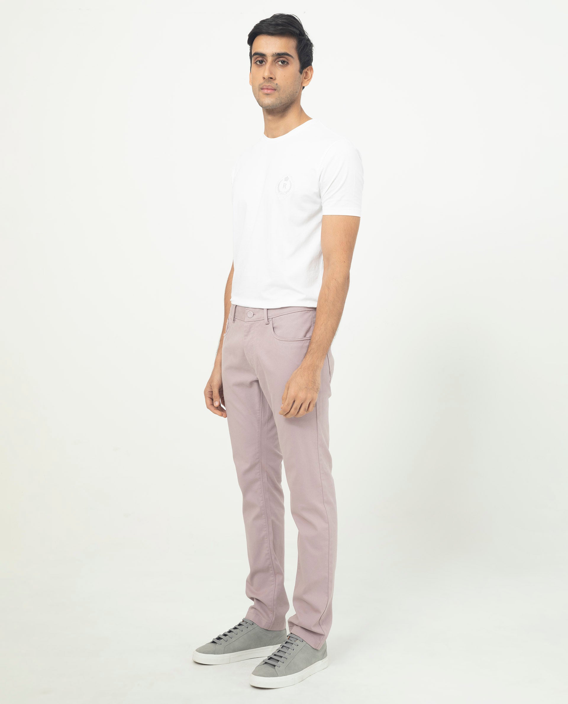 Rare Rabbit Men's Poke-2 Dusky Purple Solid Mid-Rise Regular Fit Trouser
