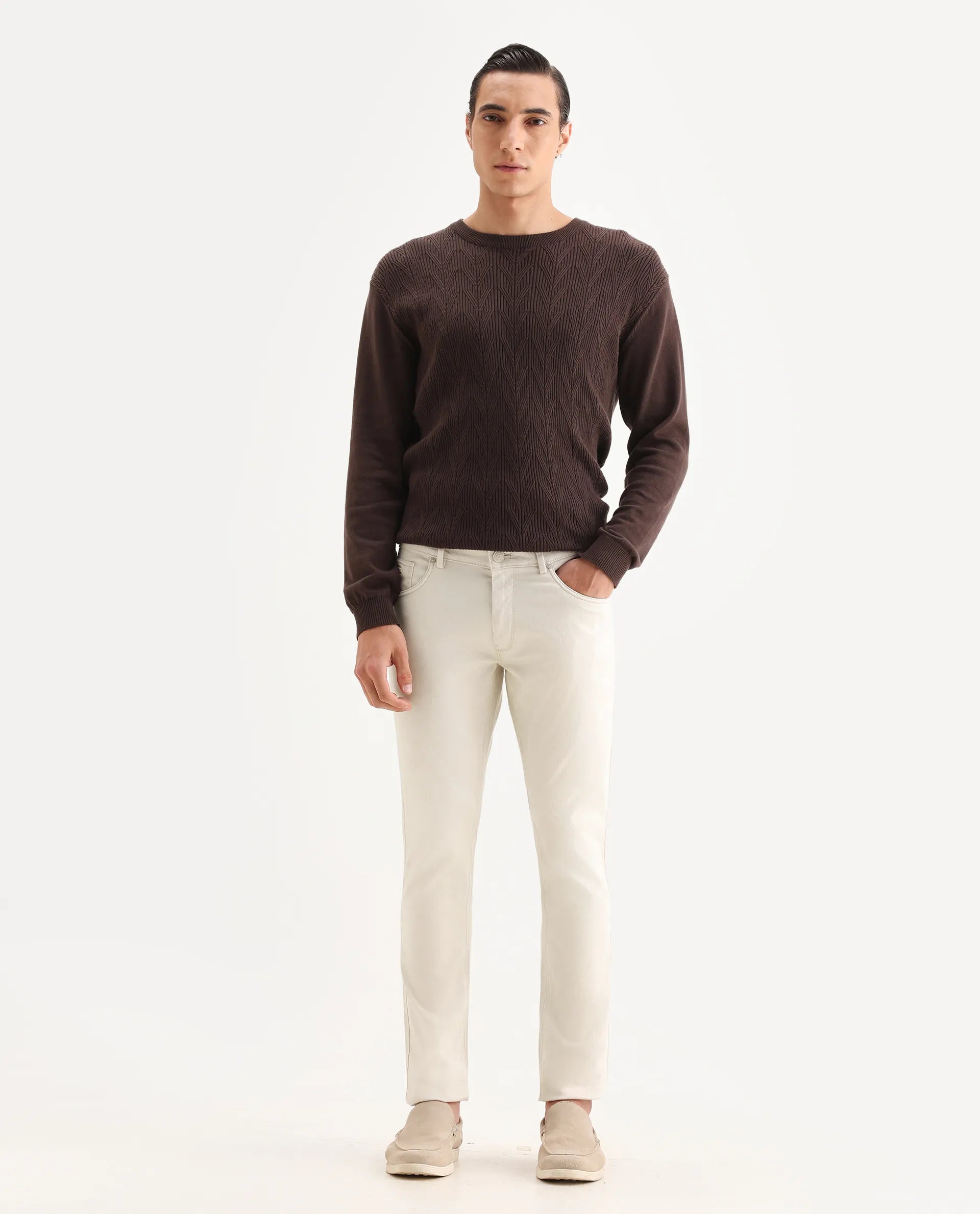 Rare Rabbit Men's Poke Beige Cotton Plain Regular Fit Trouser